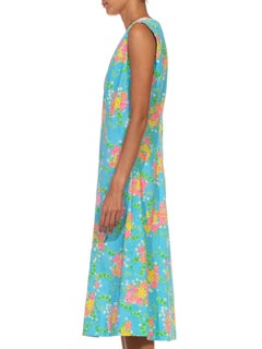 Robe LILLY PULITZER des années 1960 en coton biologique imprimé à fleurs bleues