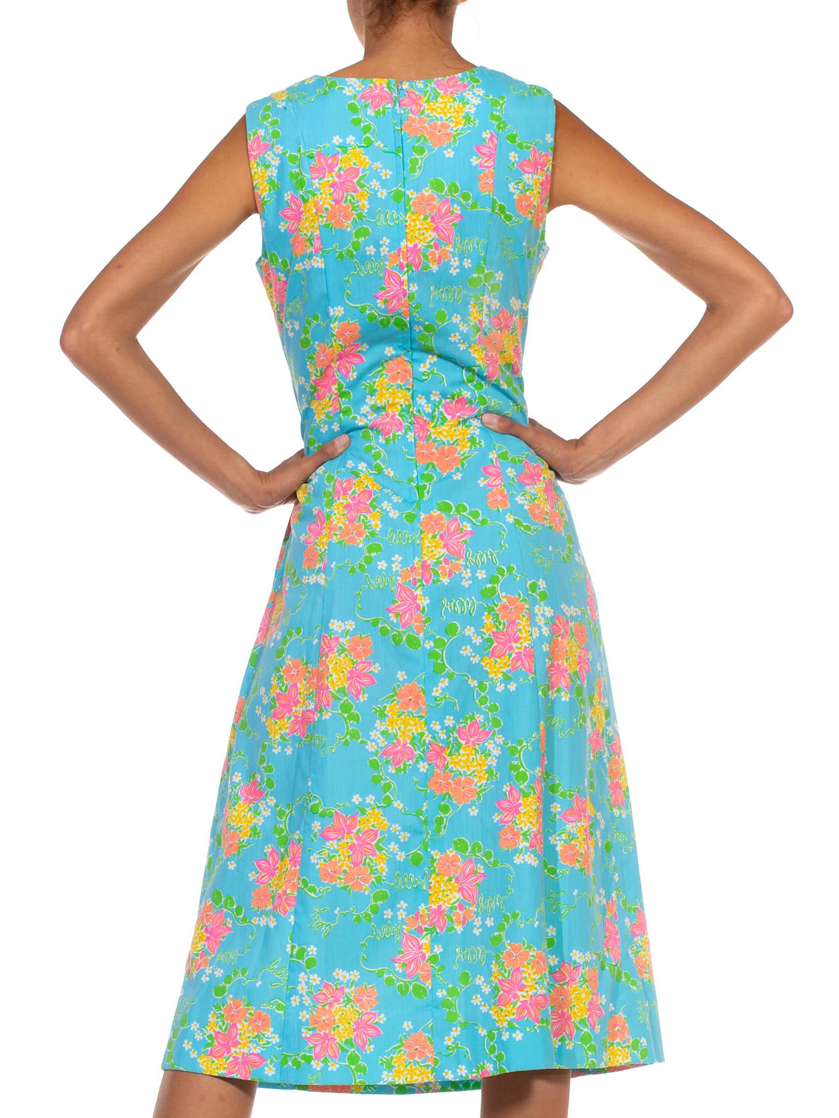 Women's 1960S LILLY PULITZER Blue Floral Organic Cotton Printed Dress For Sale