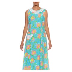 Robe LILLY PULITZER des années 1960 en coton biologique imprimé à fleurs bleues