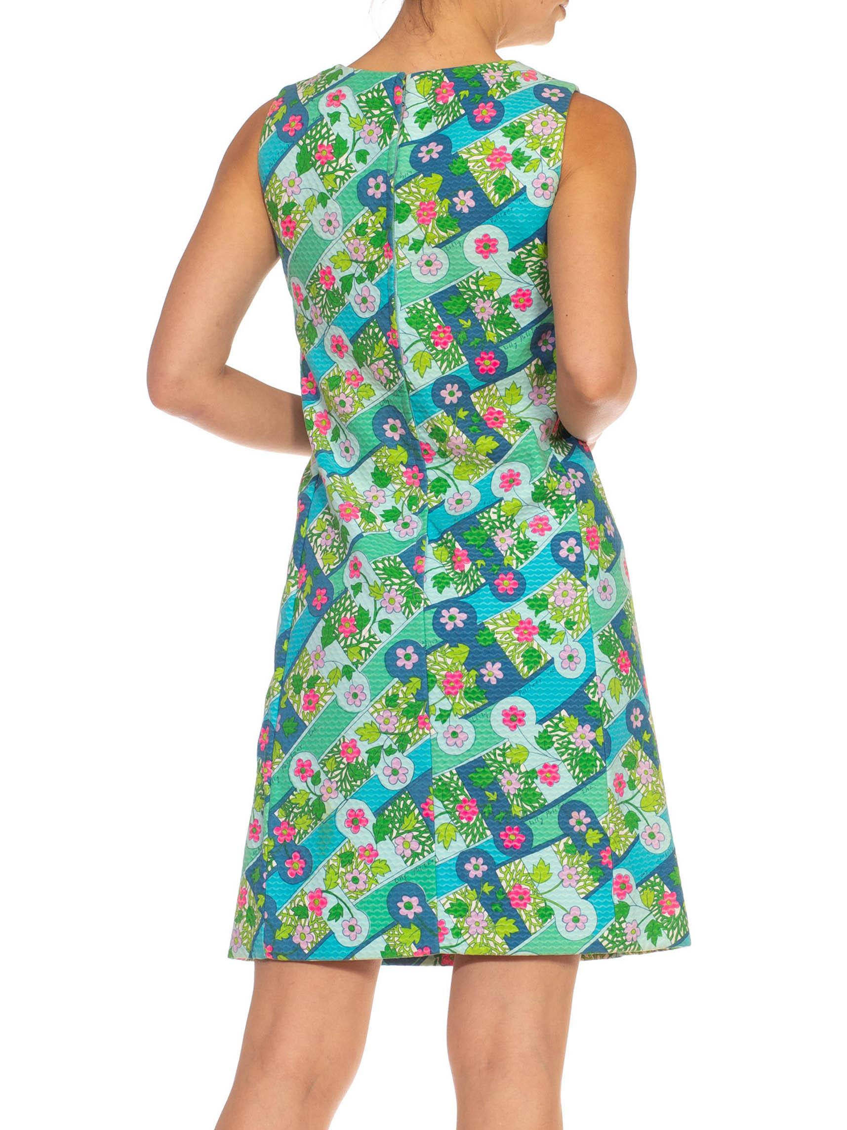 Lilly Pulitzer Psychedelic Geometric Floral Printed Dr, Baumwolle in Blau & Rosa, 1960er Jahre im Angebot 3