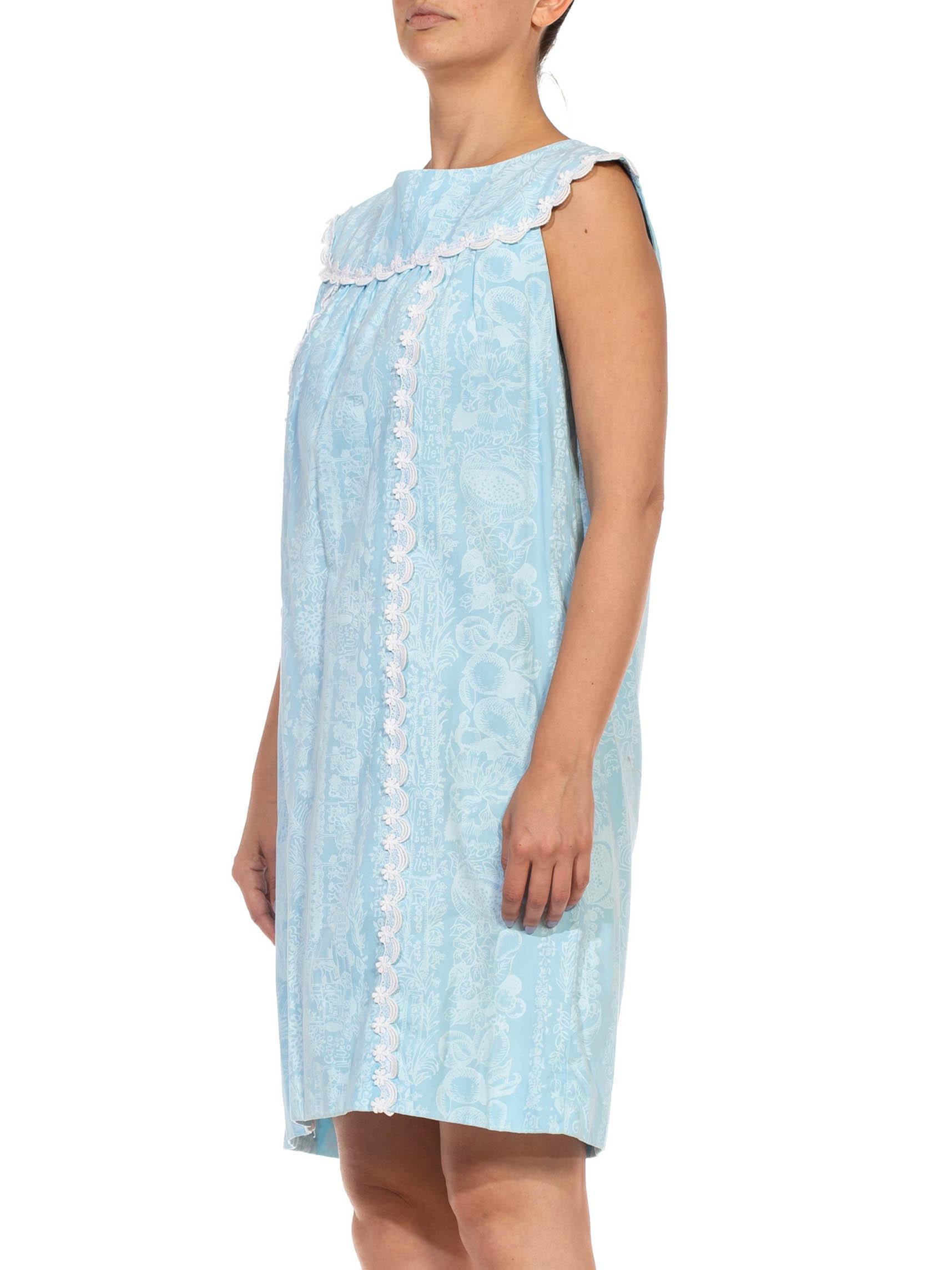Women's 1960S LILLY PULITZER Blue & White Floral Organic Cotton Lace Sleveless Dress For Sale