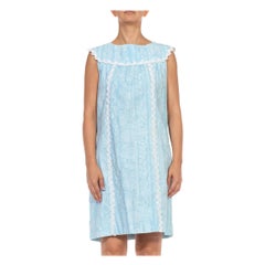 1960S LILLY PULITZER Blue & White Floral Organic Cotton Lace Sleveless Dress