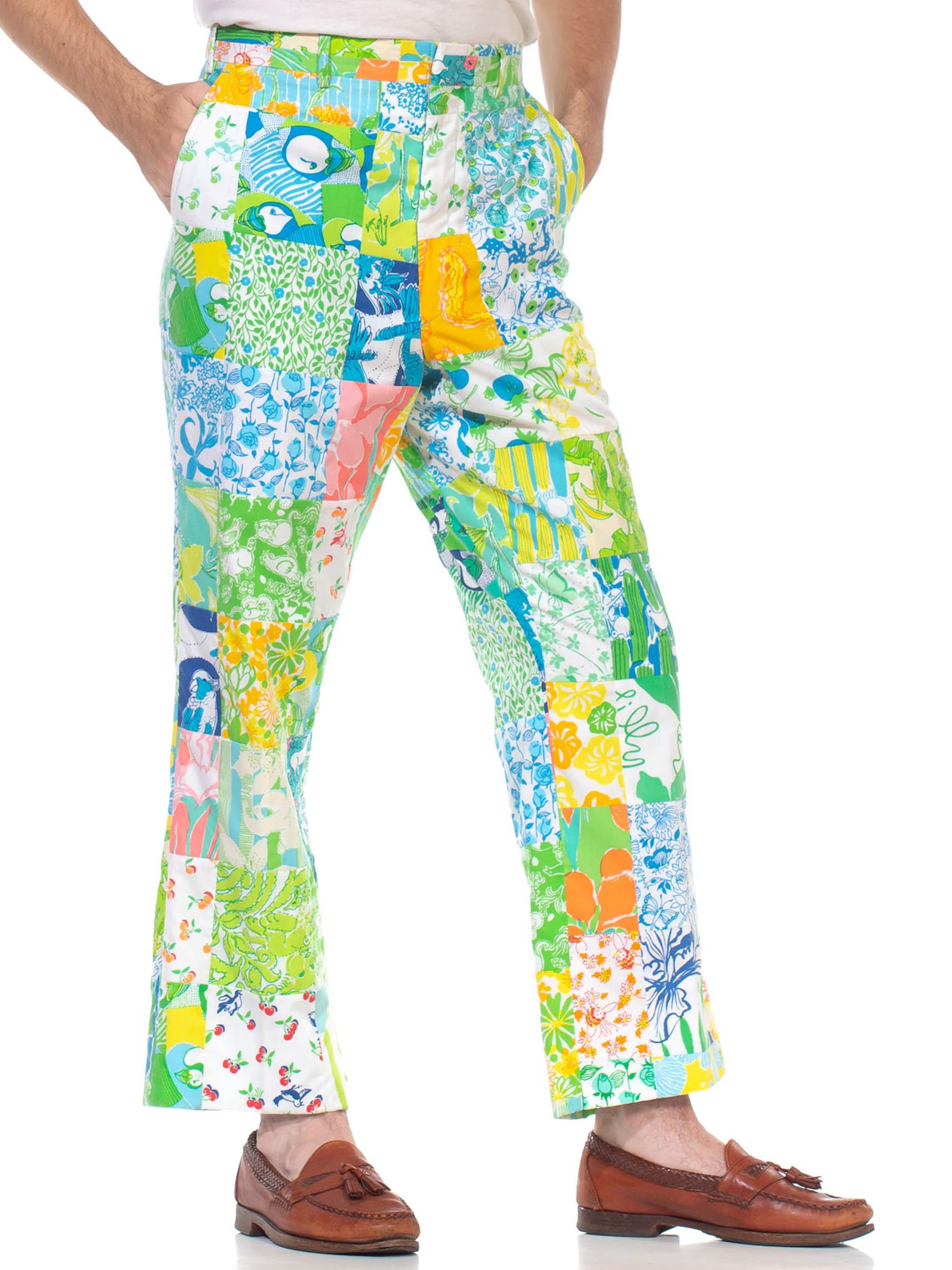 Gray 1960S LILLY PULITZER Bright Multicolor Cotton Patchwork Pants