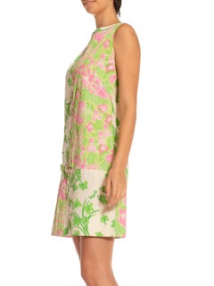 1960S Lilly Pulitzer Green & Pink Cotton Patch Worked Floral Shift Dress
