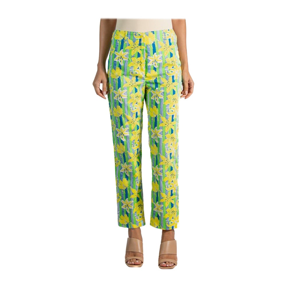 1960S Lilly Pulitzer Green 
Yellow Floral Cotton Hand-Printed Pants