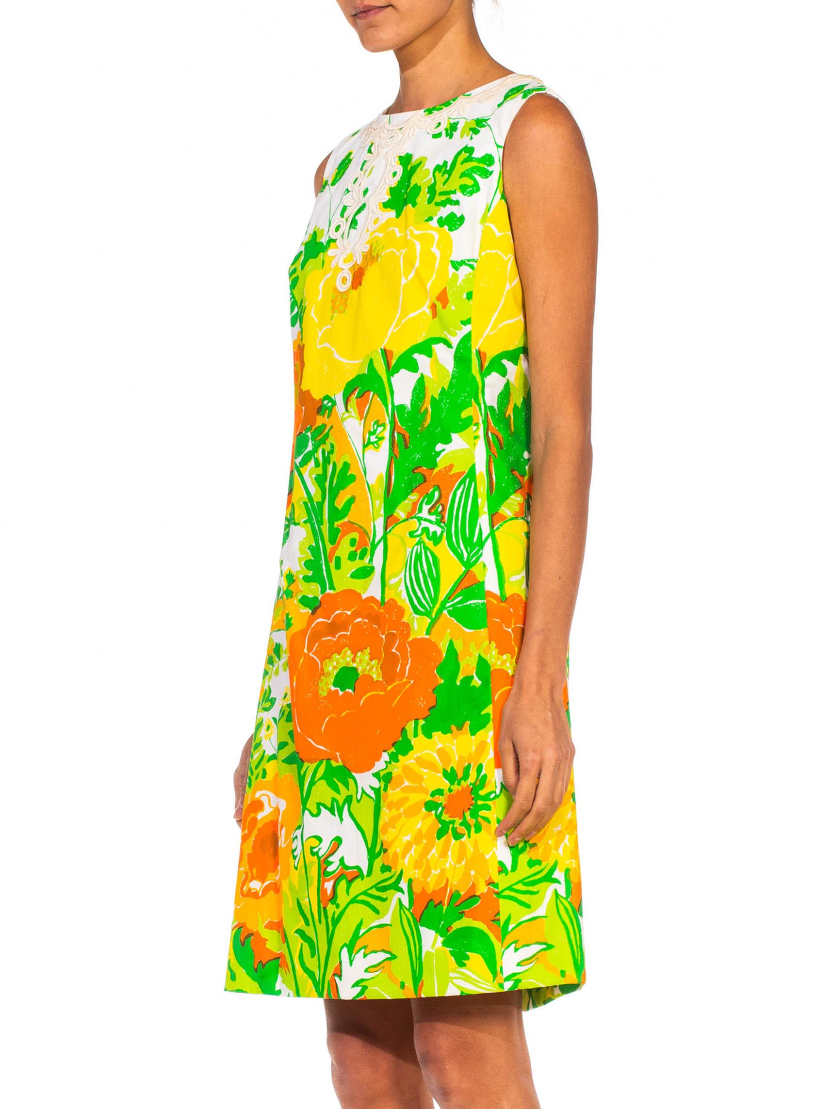 Yellow 1960S LILLY PULITZER Large Scale Floral Printed Cotton Dress For Sale