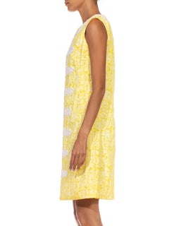 1960S LILLY PULITZER Lemon Yellow & White Cotton Lace Shift Dress