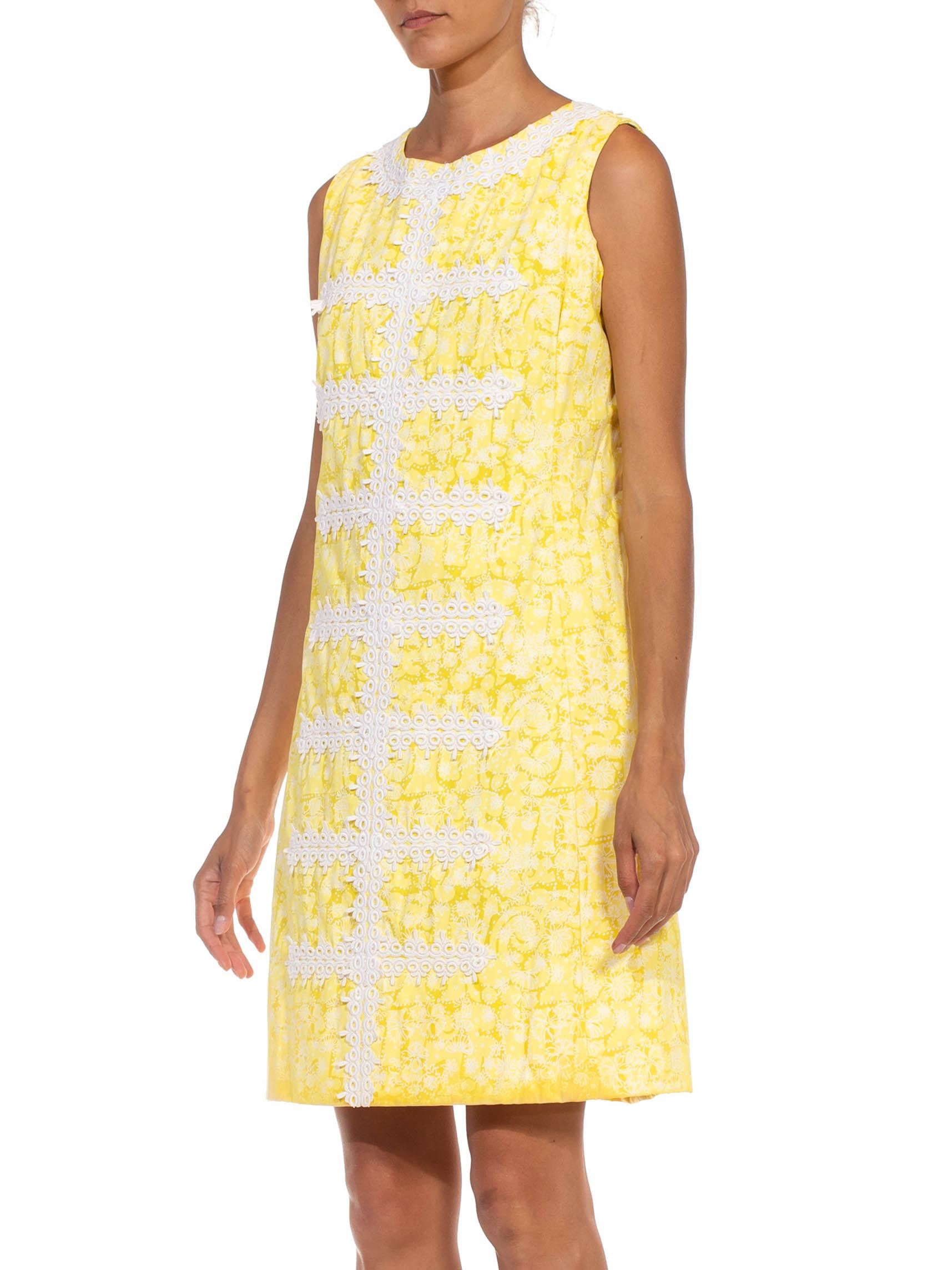 Orange 1960S LILLY PULITZER Lemon Yellow & White Cotton Lace Shift Dress