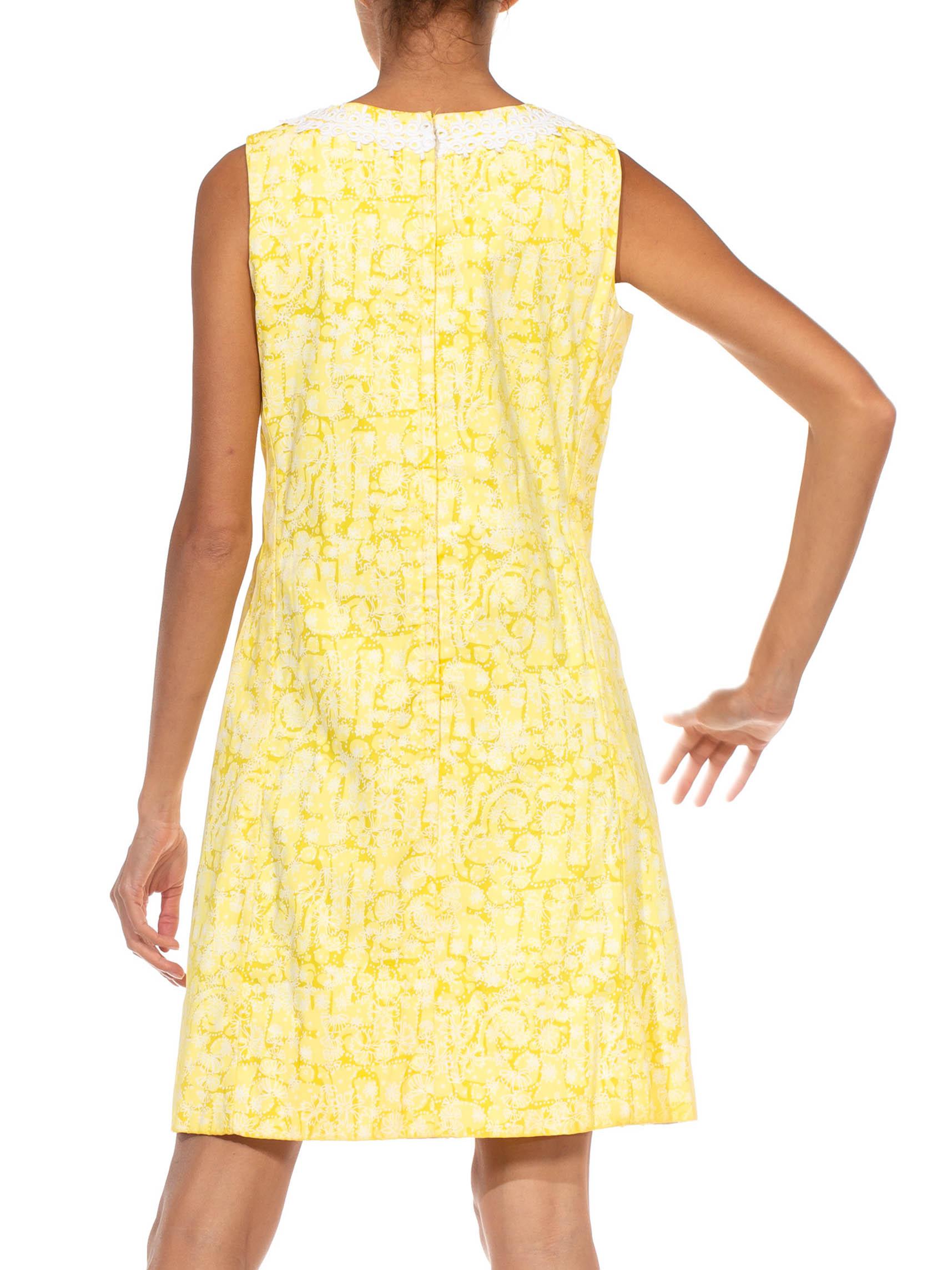 Women's 1960S LILLY PULITZER Lemon Yellow & White Cotton Lace Shift Dress