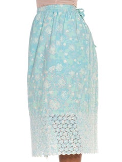 1960S LILLY PULITZER Light Blue & White Cotton Floral Broiderie Trim Skirt