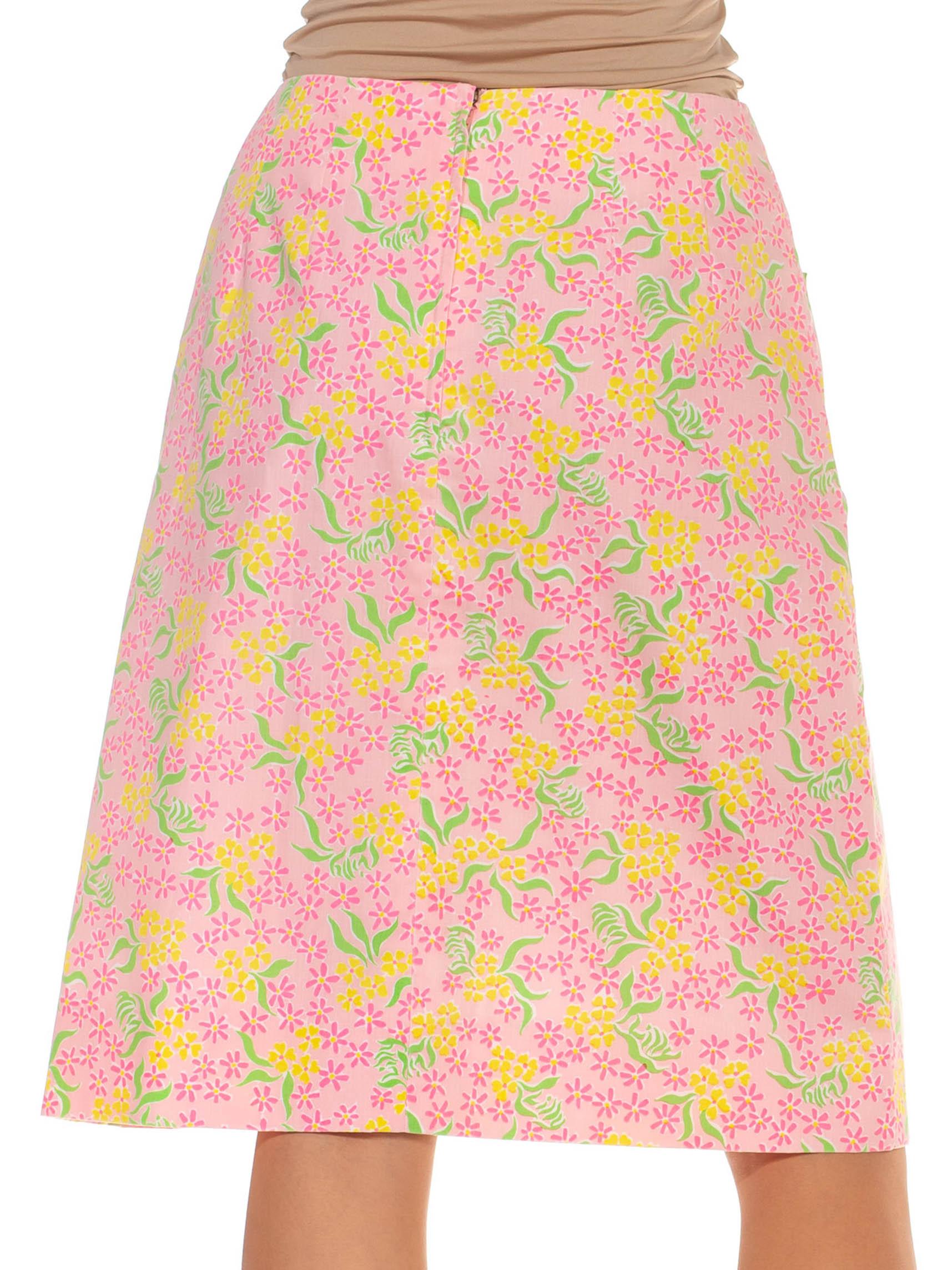 1960S Lilly Pulitzer Light Pink & Green Cotton Floral Lace Trim Skirt For Sale 1