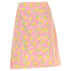 1960S Lilly Pulitzer Falda de encaje floral de algodón rosa claro y verde
