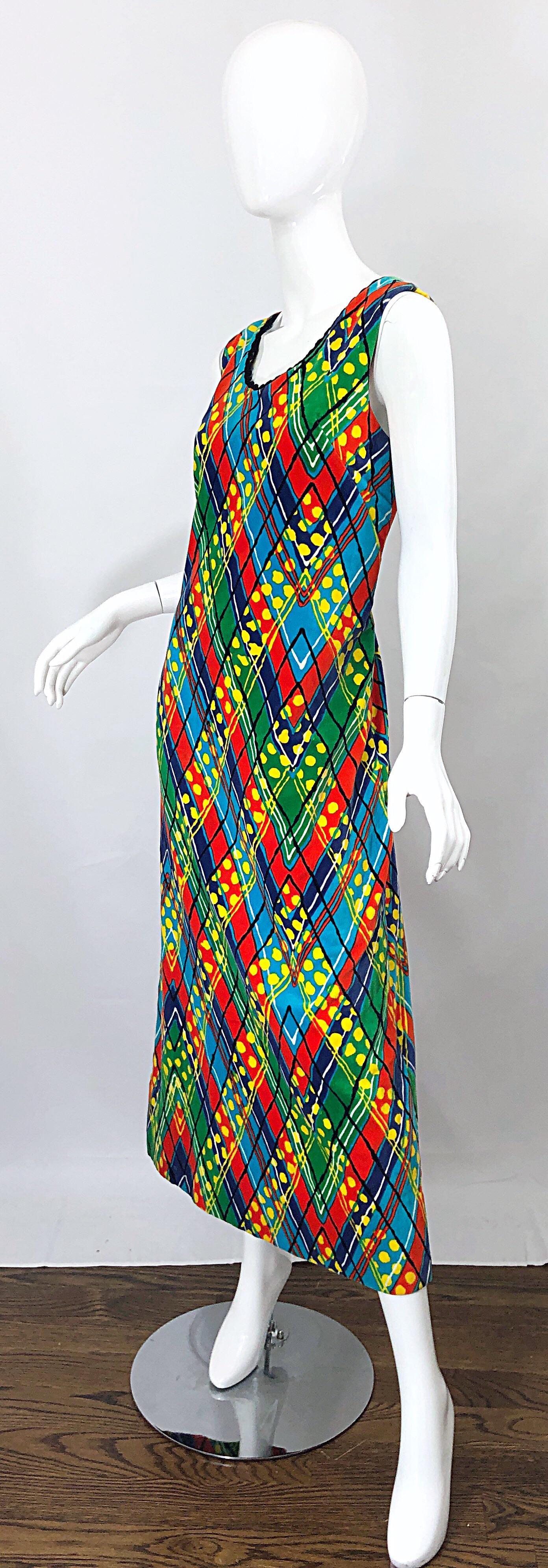 1960s Lilly Pulitzer Op Art Splatter Paint Colorful Velvet Vintage Maxi Dress For Sale 6