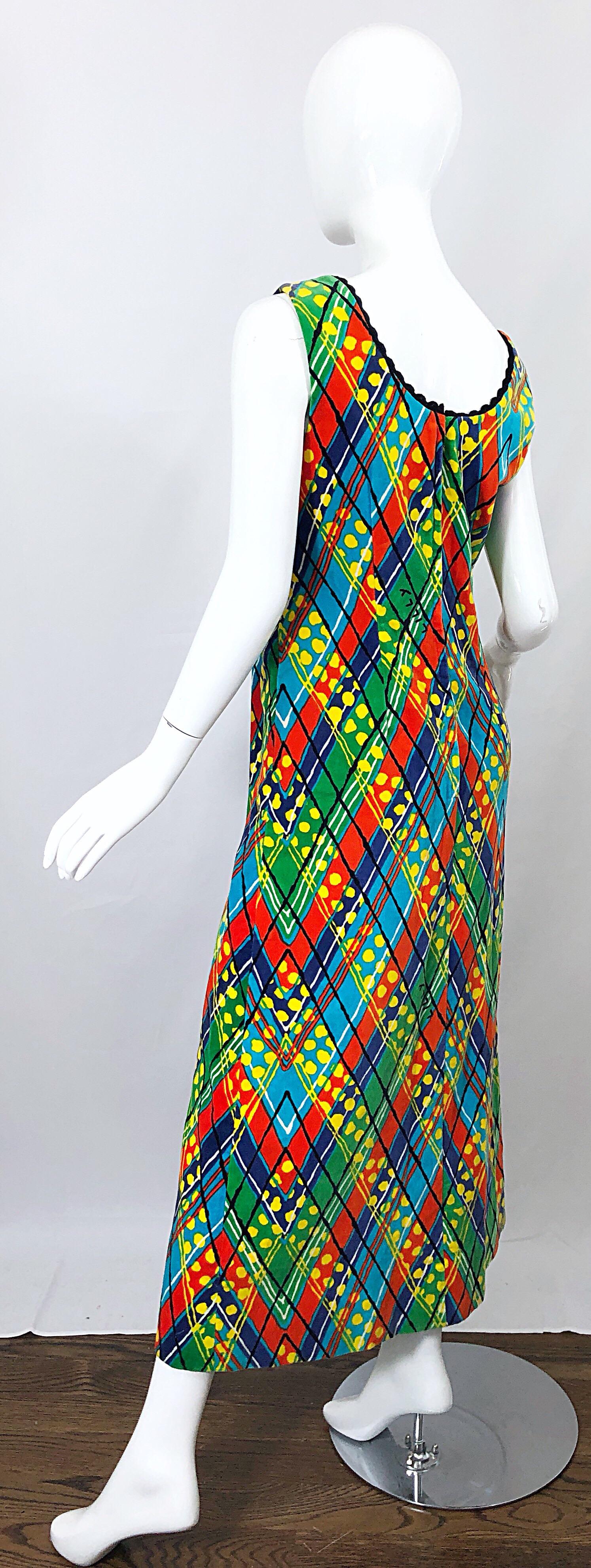 1960s Lilly Pulitzer Op Art Splatter Paint Colorful Velvet Vintage Maxi Dress For Sale 7