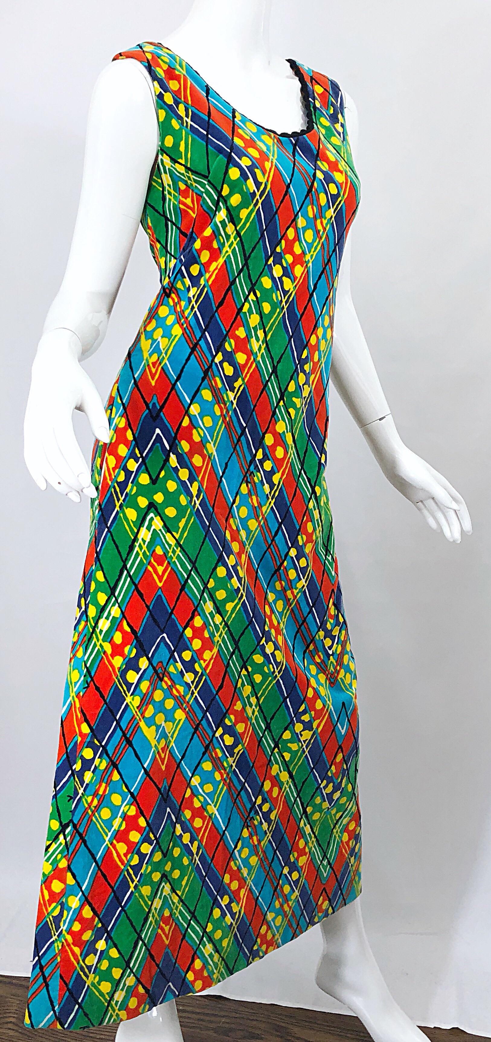 1960s Lilly Pulitzer Op Art Splatter Paint Colorful Velvet Vintage Maxi Dress For Sale 8
