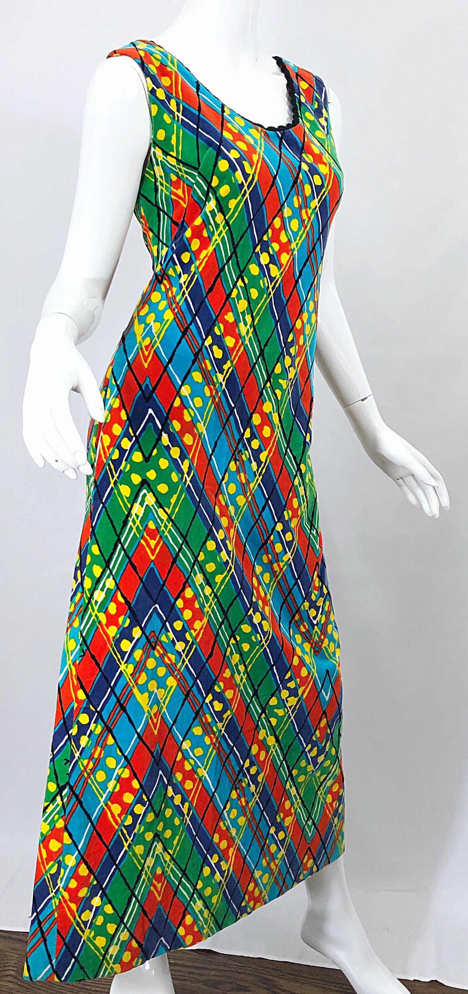 1960er Jahre Lilly Pulitzer Op Art Splatter Paint Vintage Maxikleid aus buntem Samt im Angebot 8