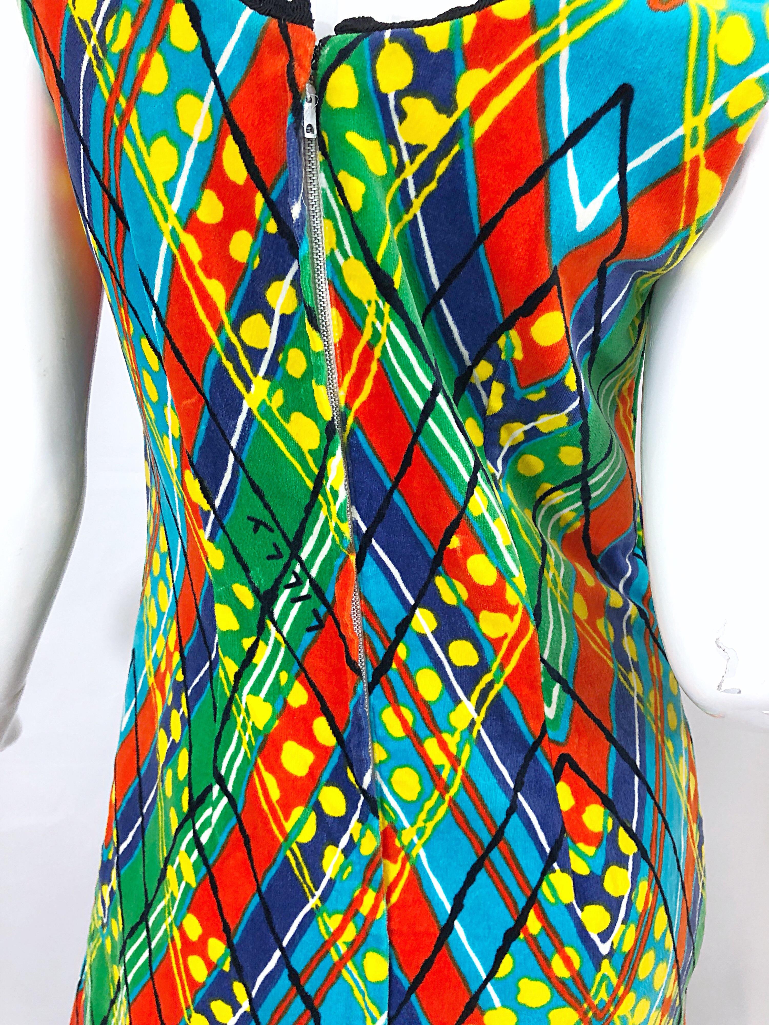 1960s Lilly Pulitzer Op Art Splatter Paint Colorful Velvet Vintage Maxi Dress For Sale 9