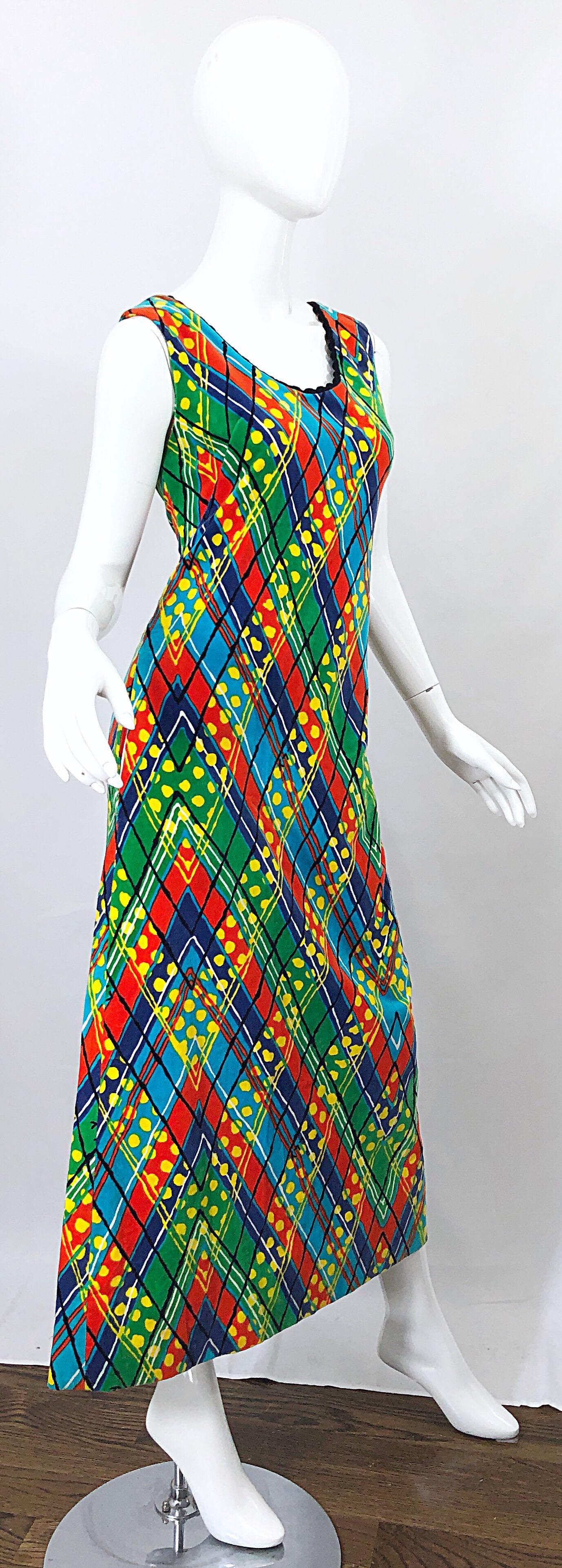 1960s Lilly Pulitzer Op Art Splatter Paint Colorful Velvet Vintage Maxi Dress In Excellent Condition For Sale In San Diego, CA