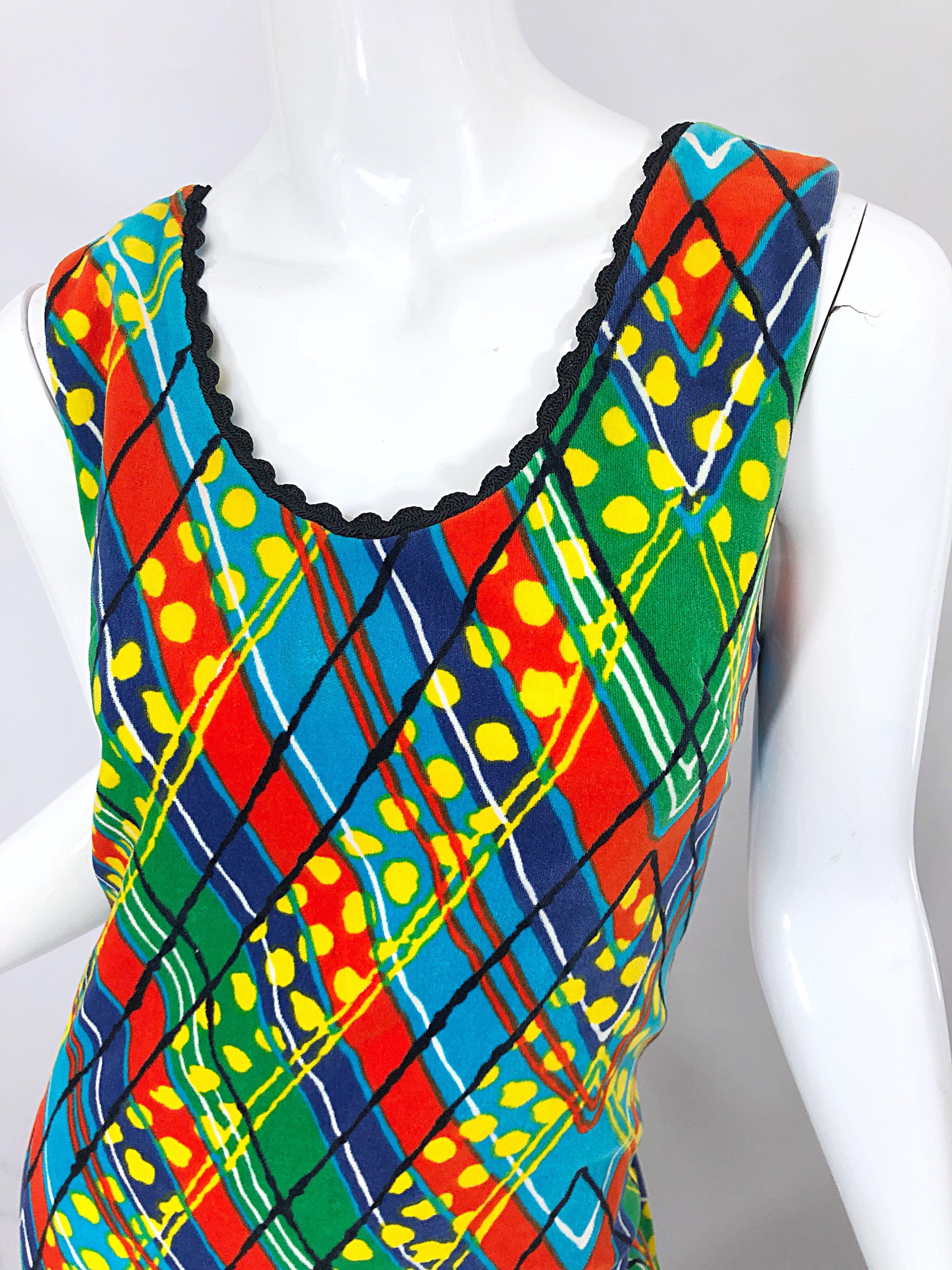 Women's 1960s Lilly Pulitzer Op Art Splatter Paint Colorful Velvet Vintage Maxi Dress For Sale
