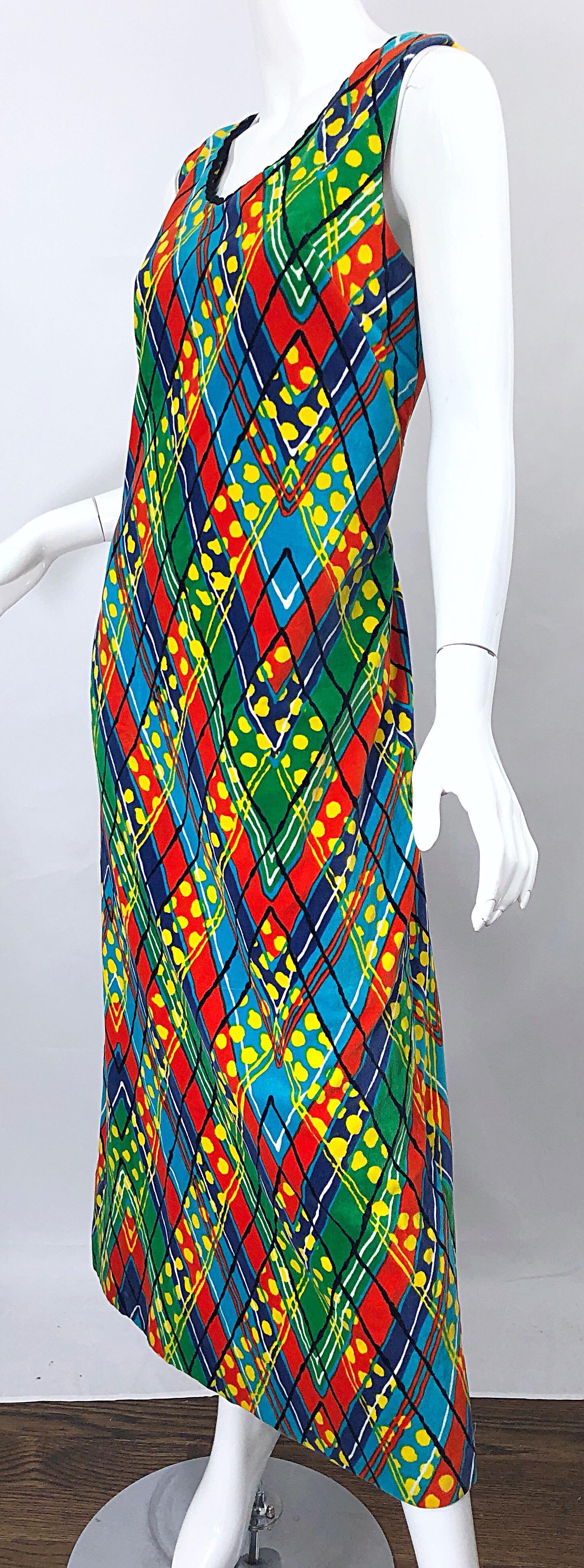 1960s Lilly Pulitzer Op Art Splatter Paint Colorful Velvet Vintage Maxi Dress For Sale 1