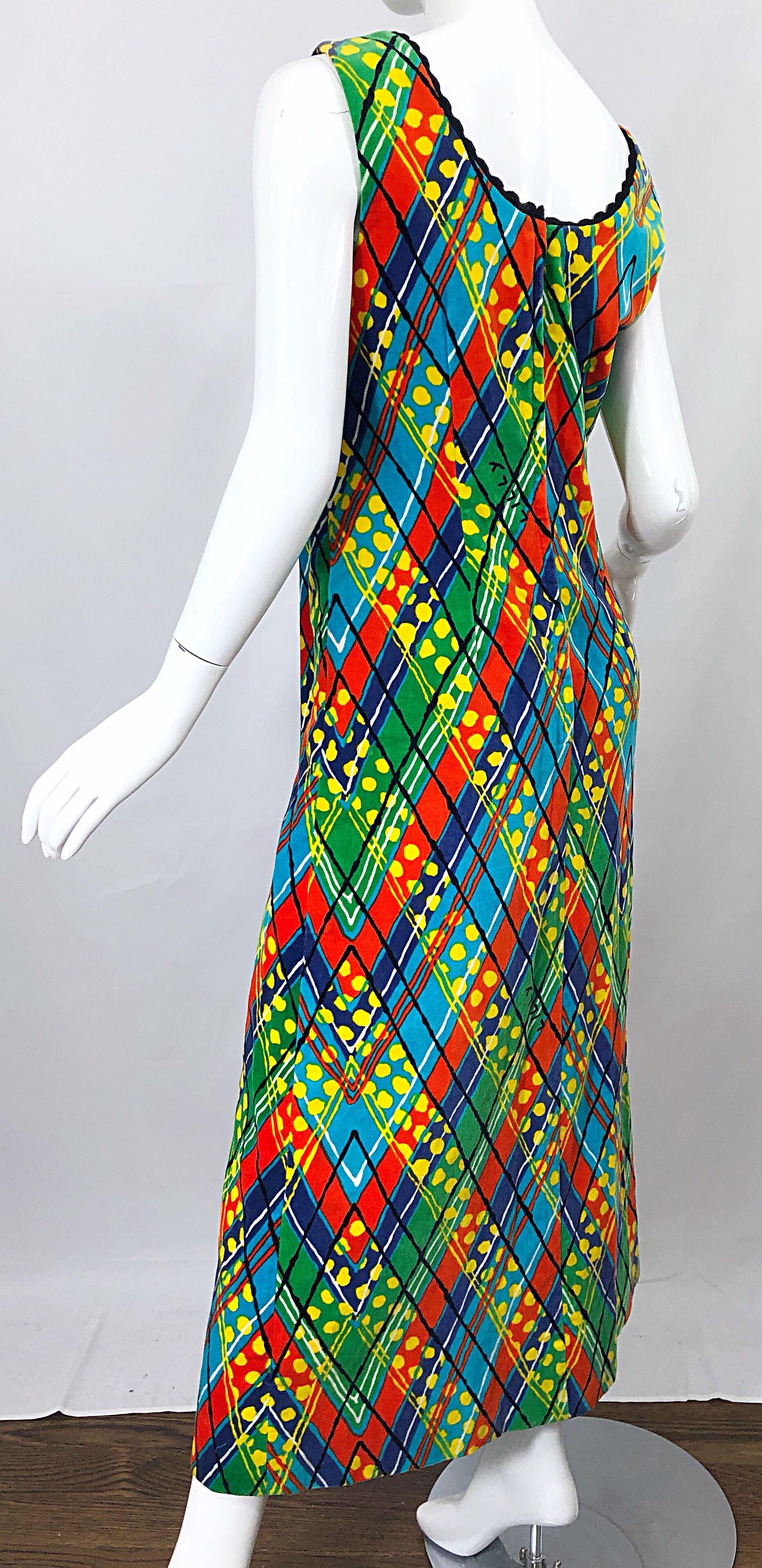 1960s Lilly Pulitzer Op Art Splatter Paint Colorful Velvet Vintage Maxi Dress For Sale 3