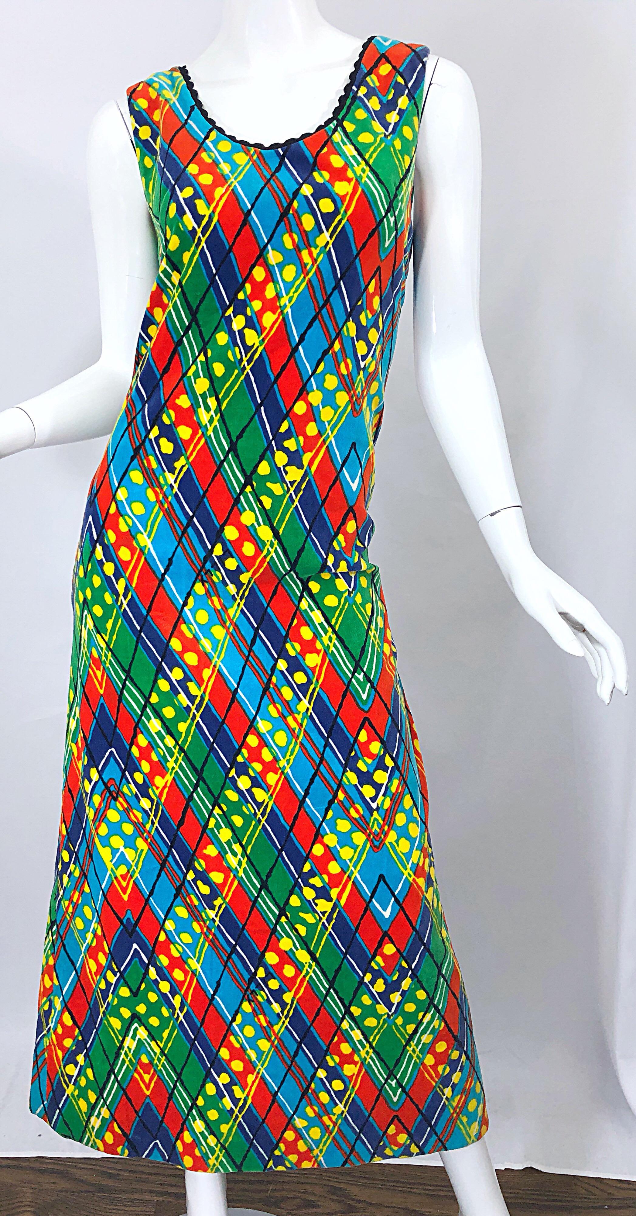 1960er Jahre Lilly Pulitzer Op Art Splatter Paint Vintage Maxikleid aus buntem Samt im Angebot 4