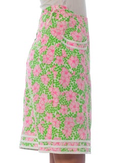 1960S LILLY PULITZER Pink  & Green Cotton Floral Mini Skirt