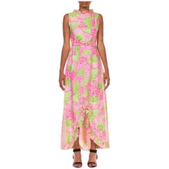 Vintage 1960S LILLY PULITZER Style Pink & Green Cotton Sleeveless Maxi Dress