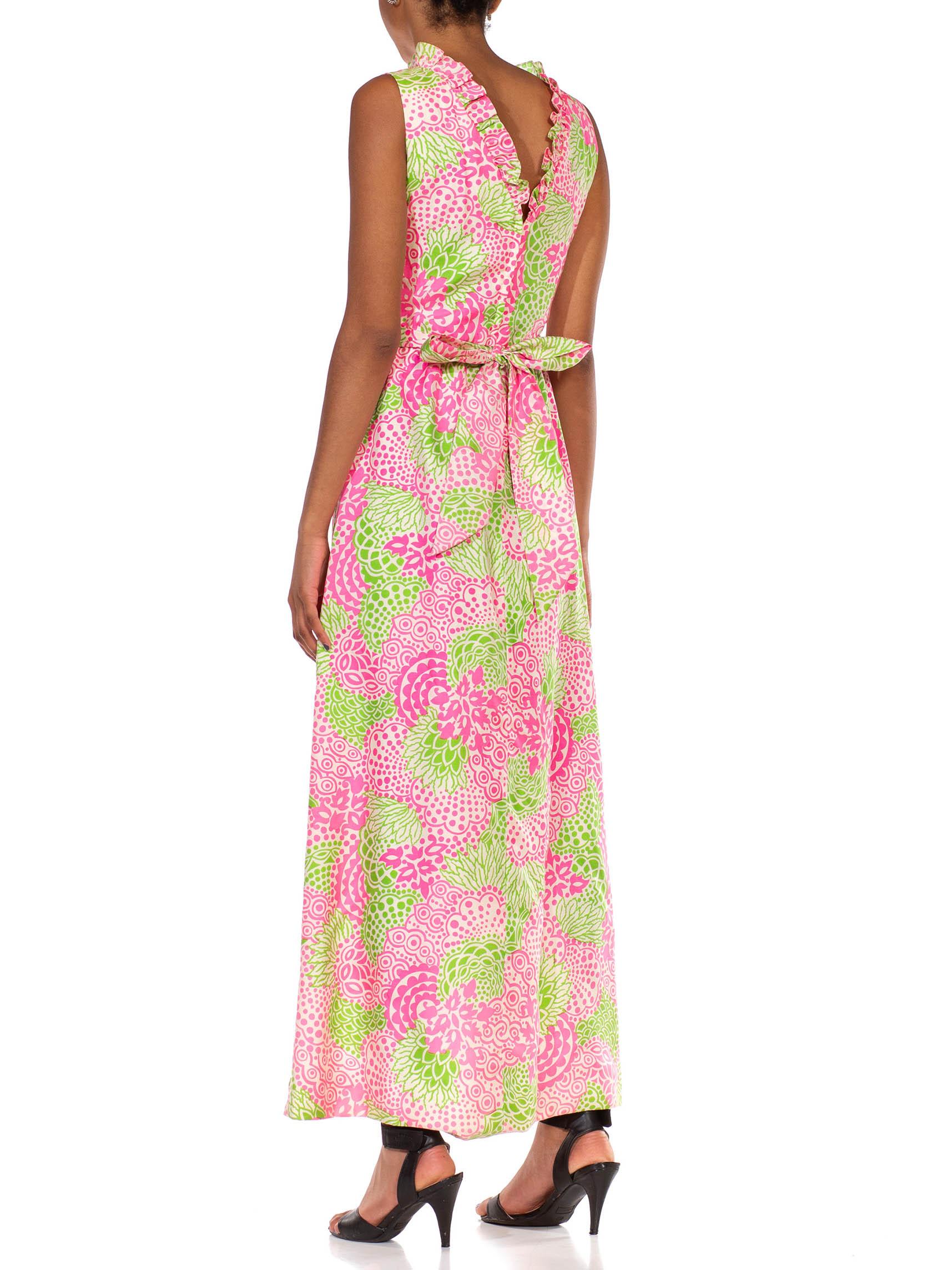 1960S LILLY PULITZER Style Pink & Green Cotton Sleeveless Maxi Dress  For Sale 2