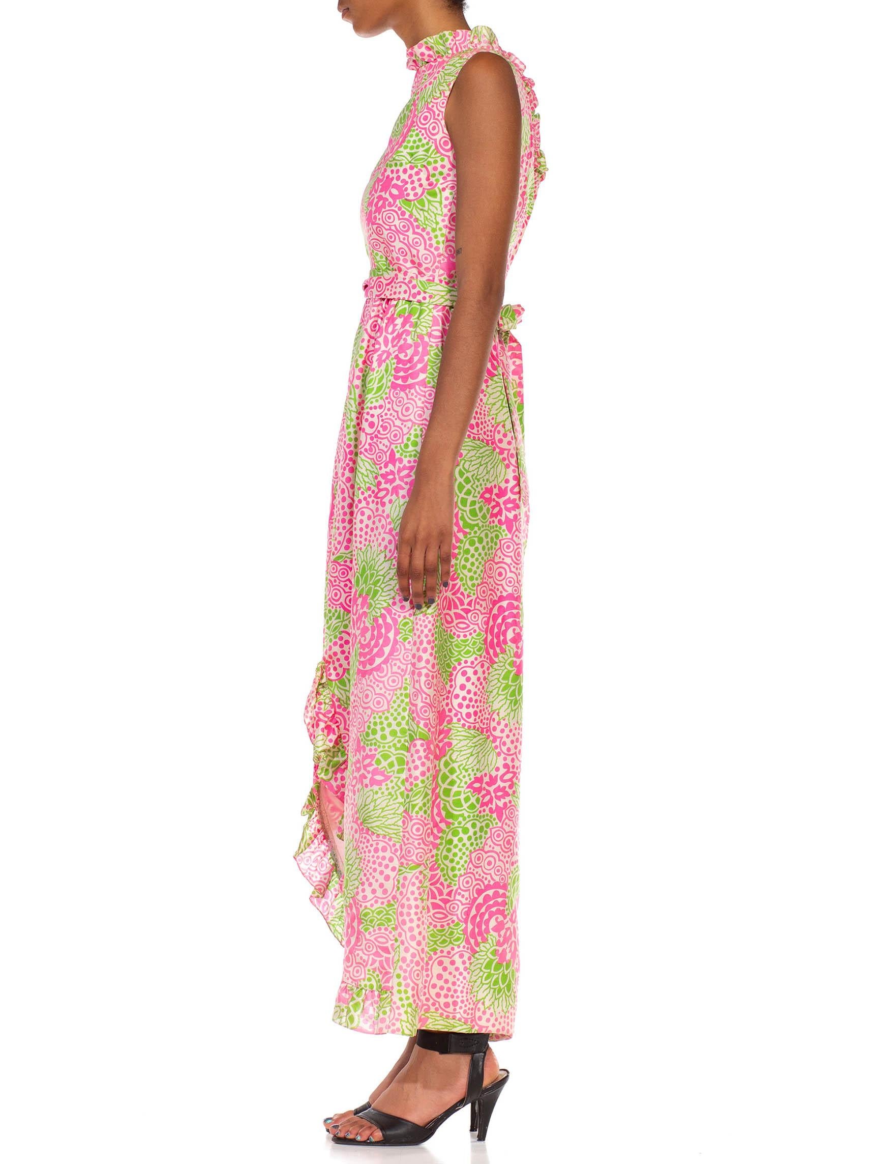 Women's 1960S LILLY PULITZER Style Pink & Green Cotton Sleeveless Maxi Dress  For Sale