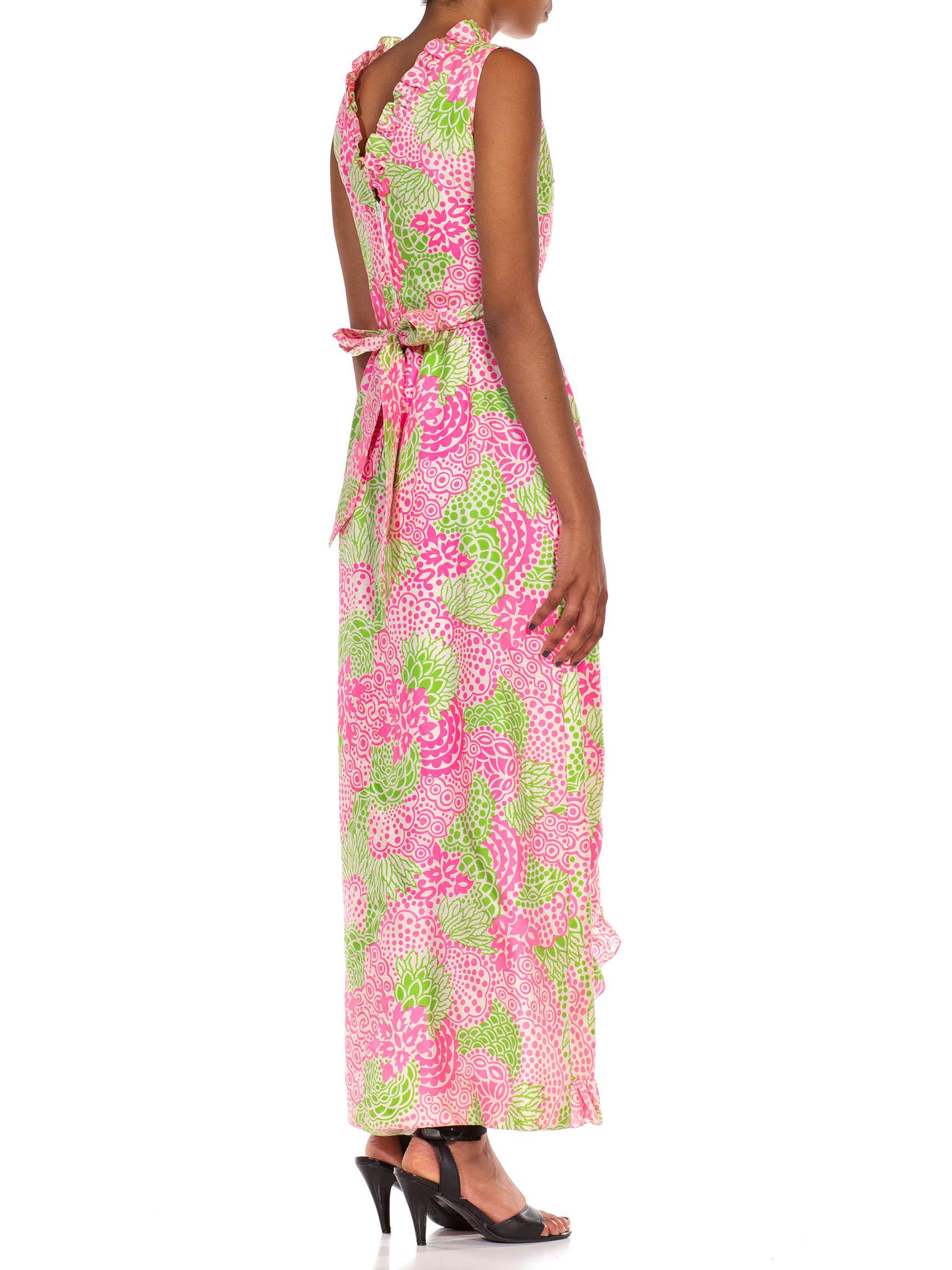 1960S LILLY PULITZER Style Pink & Green Cotton Sleeveless Maxi Dress  For Sale 1