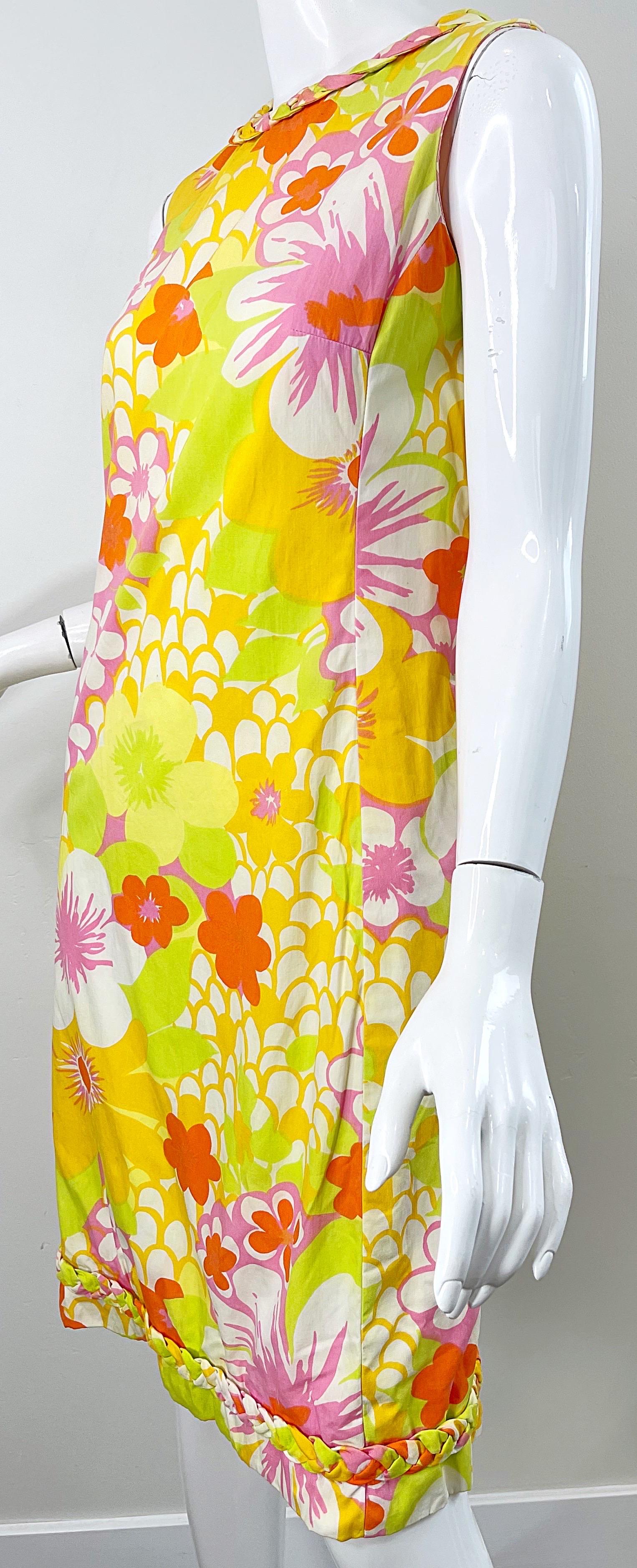 1960s Lilly Pulitzer The Lilly Yellow Pink Cotton Hawaiian Tropical Shift Dress For Sale 4