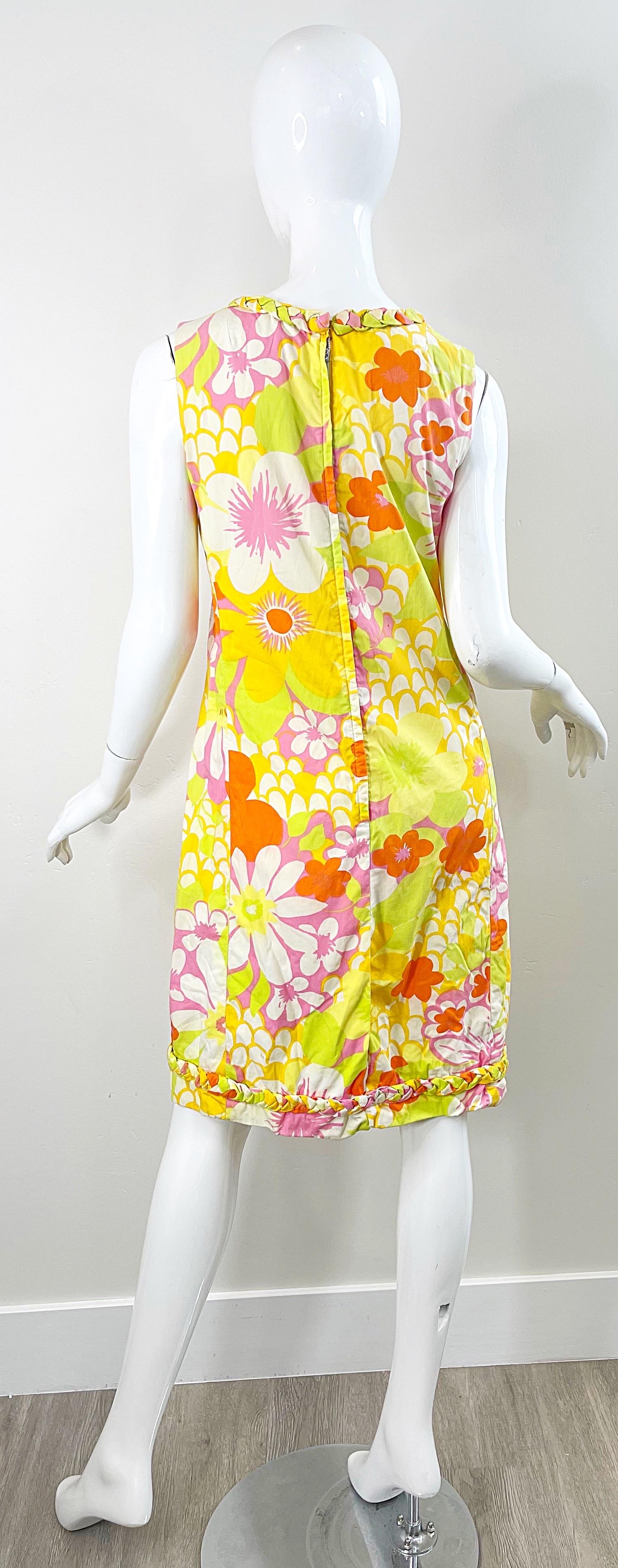 1960s Lilly Pulitzer The Lilly Yellow Pink Cotton Hawaiian Tropical Shift Dress For Sale 5