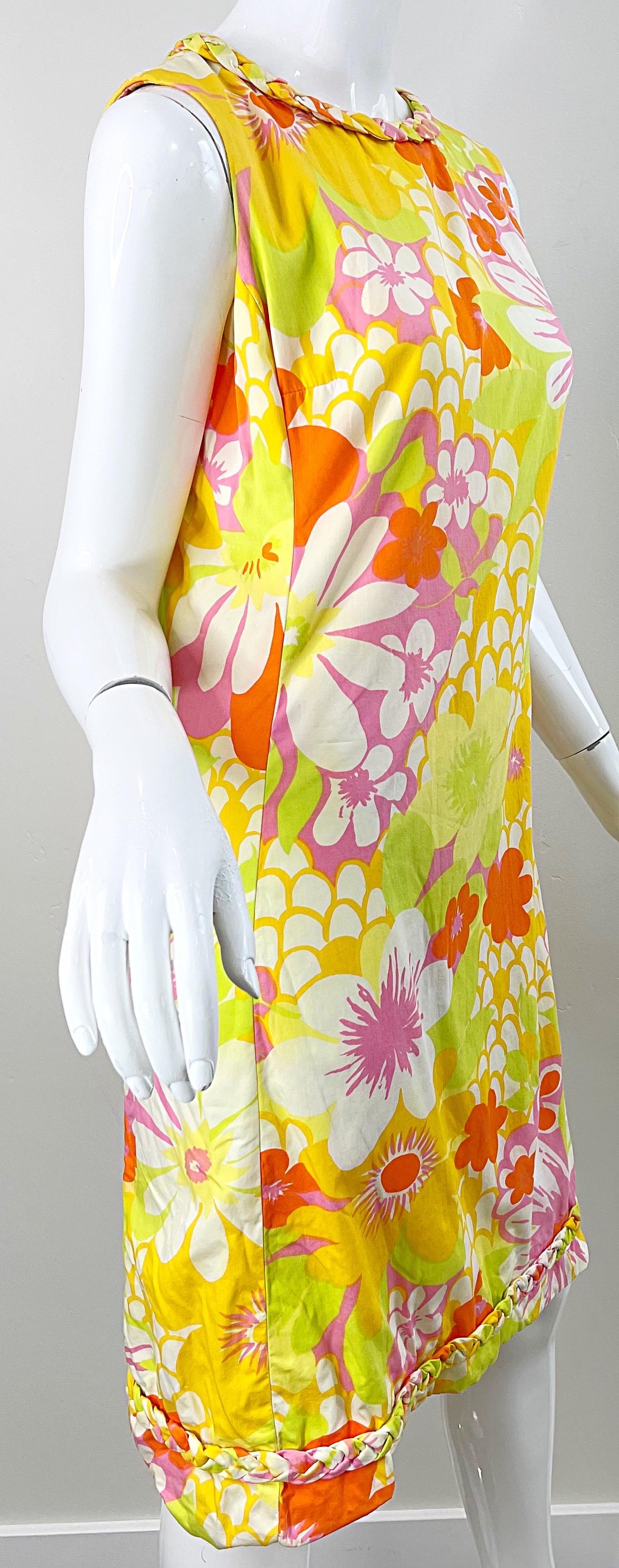 1960s Lilly Pulitzer The Lilly Yellow Pink Cotton Hawaiian Tropical Shift Dress 6