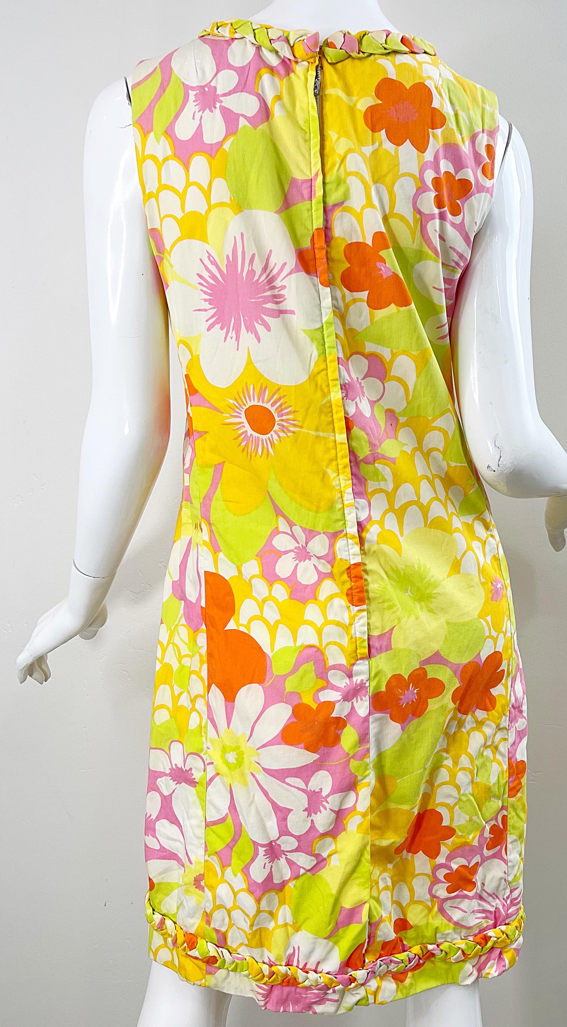 1960s Lilly Pulitzer The Lilly Yellow Pink Cotton Hawaiian Tropical Shift Dress For Sale 7