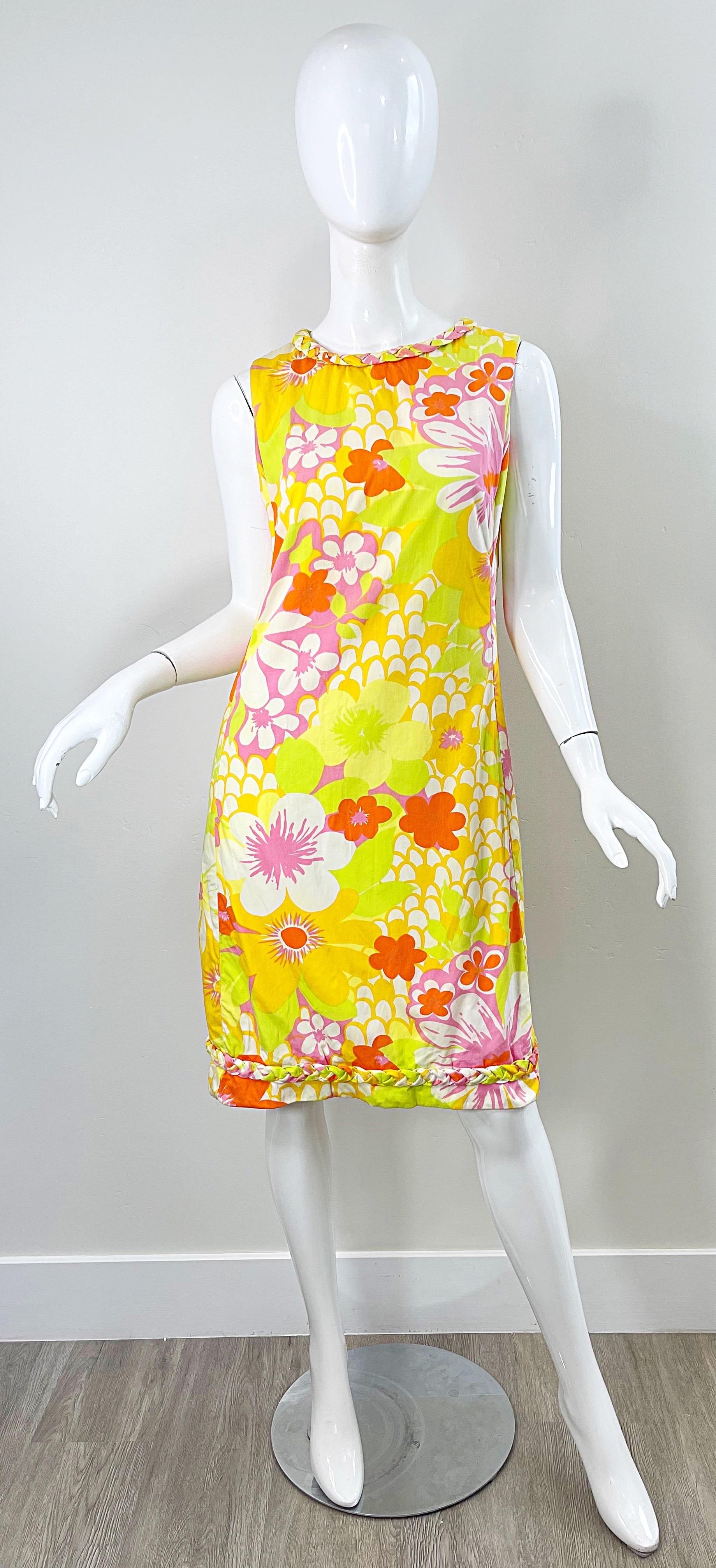 1960s Lilly Pulitzer The Lilly Yellow Pink Cotton Hawaiian Tropical Shift Dress 8