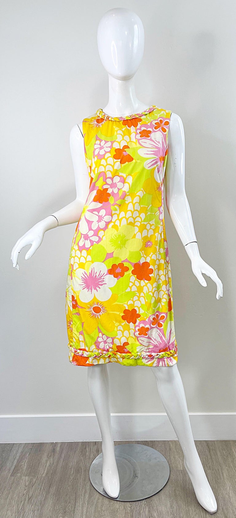 1960s Lilly Pulitzer The Lilly Yellow Pink Cotton Hawaiian Tropical Shift  Dress