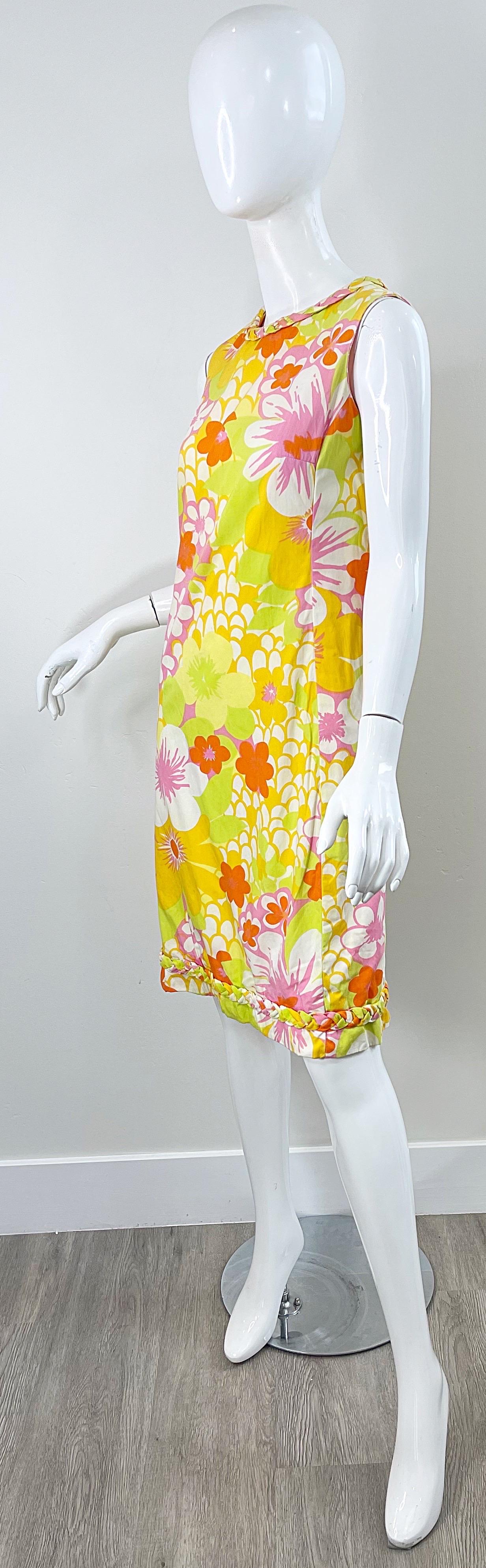 Women's 1960s Lilly Pulitzer The Lilly Yellow Pink Cotton Hawaiian Tropical Shift Dress For Sale