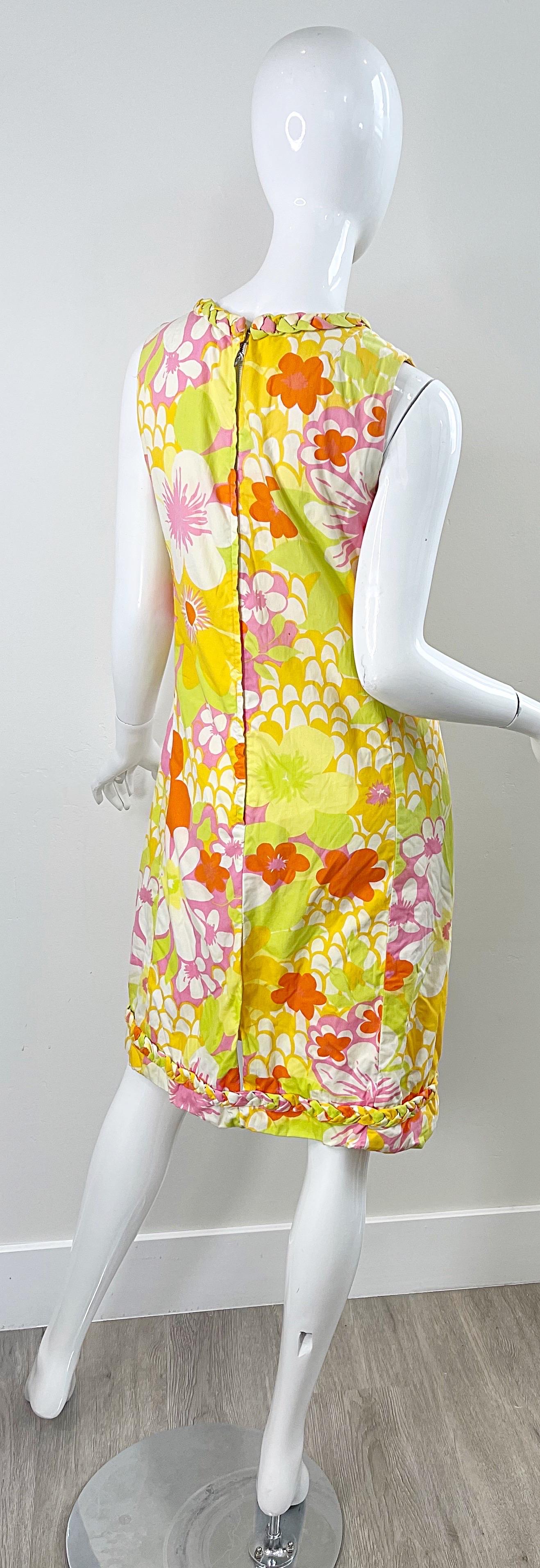 1960s Lilly Pulitzer The Lilly Yellow Pink Cotton Hawaiian Tropical Shift Dress For Sale 1