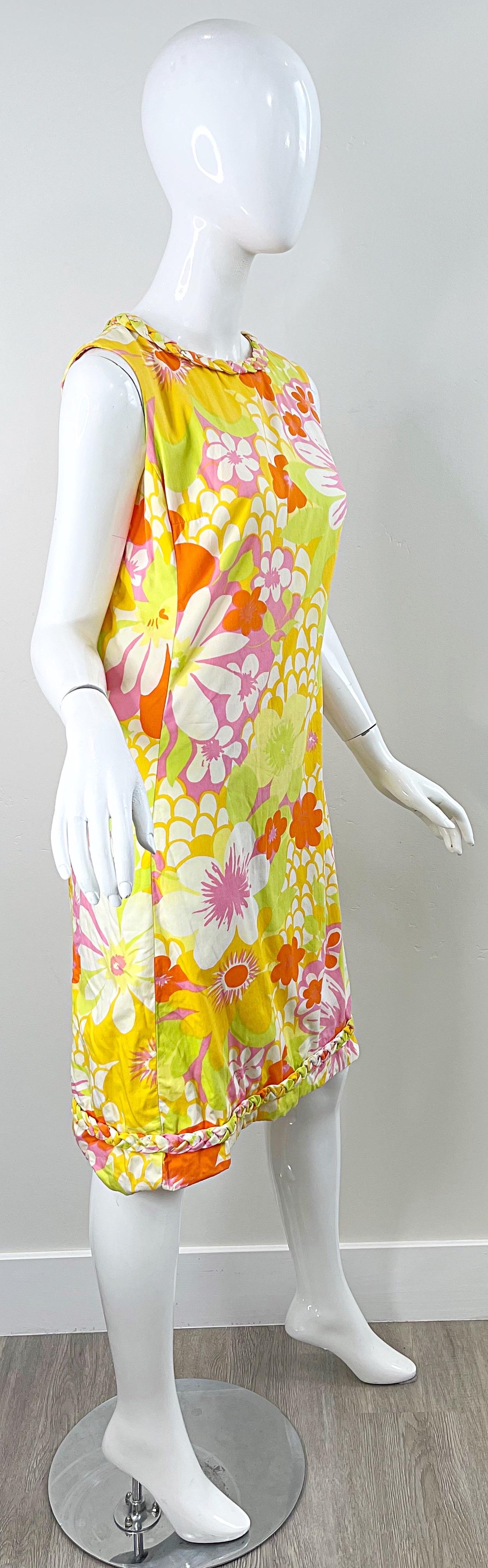 1960s Lilly Pulitzer The Lilly Yellow Pink Cotton Hawaiian Tropical Shift Dress For Sale 3