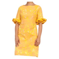 LILLY PULITZER Gelbes & orangefarbenes Kleid aus Baumwolle mit Leo-Druck und 3/4 Ärmeln Ru