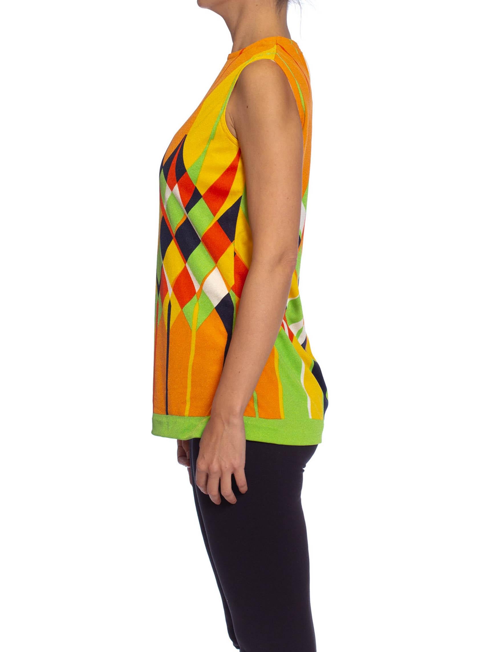1960S Lime Green & Orange Polyester Jersey Mod Shell Top 7
