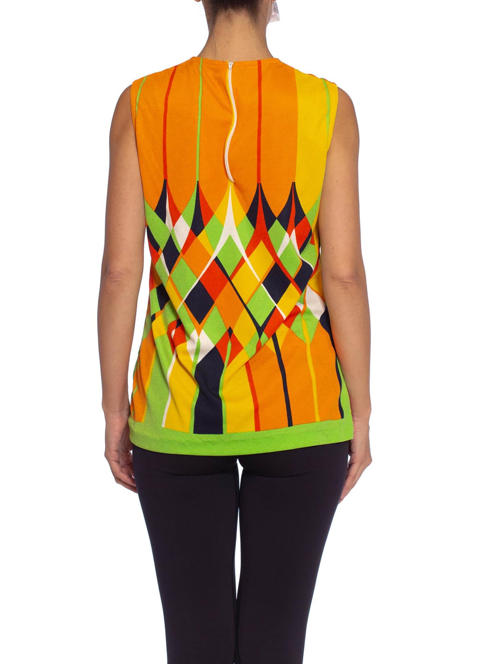 1960S Lime Green & Orange Polyester Jersey Mod Shell Top 2