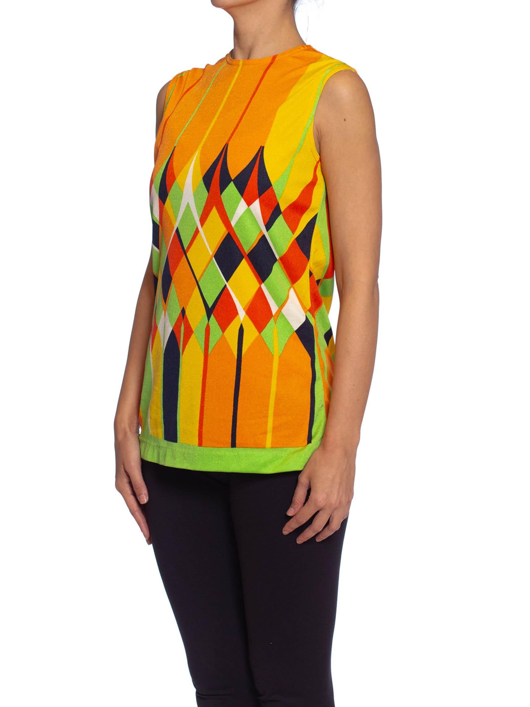 1960S Lime Green & Orange Polyester Jersey Mod Shell Top 4