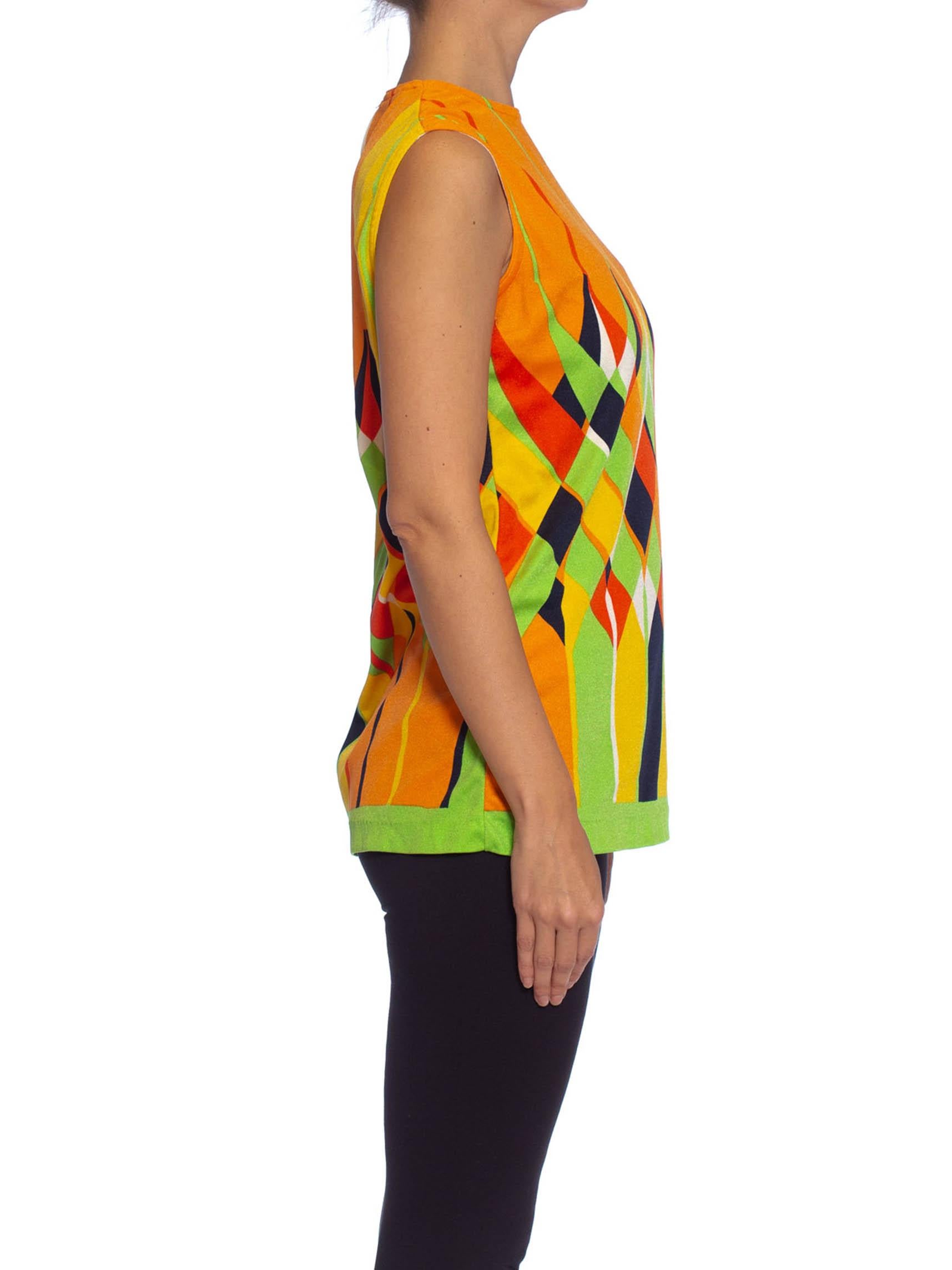 1960S Lime Green & Orange Polyester Jersey Mod Shell Top 5