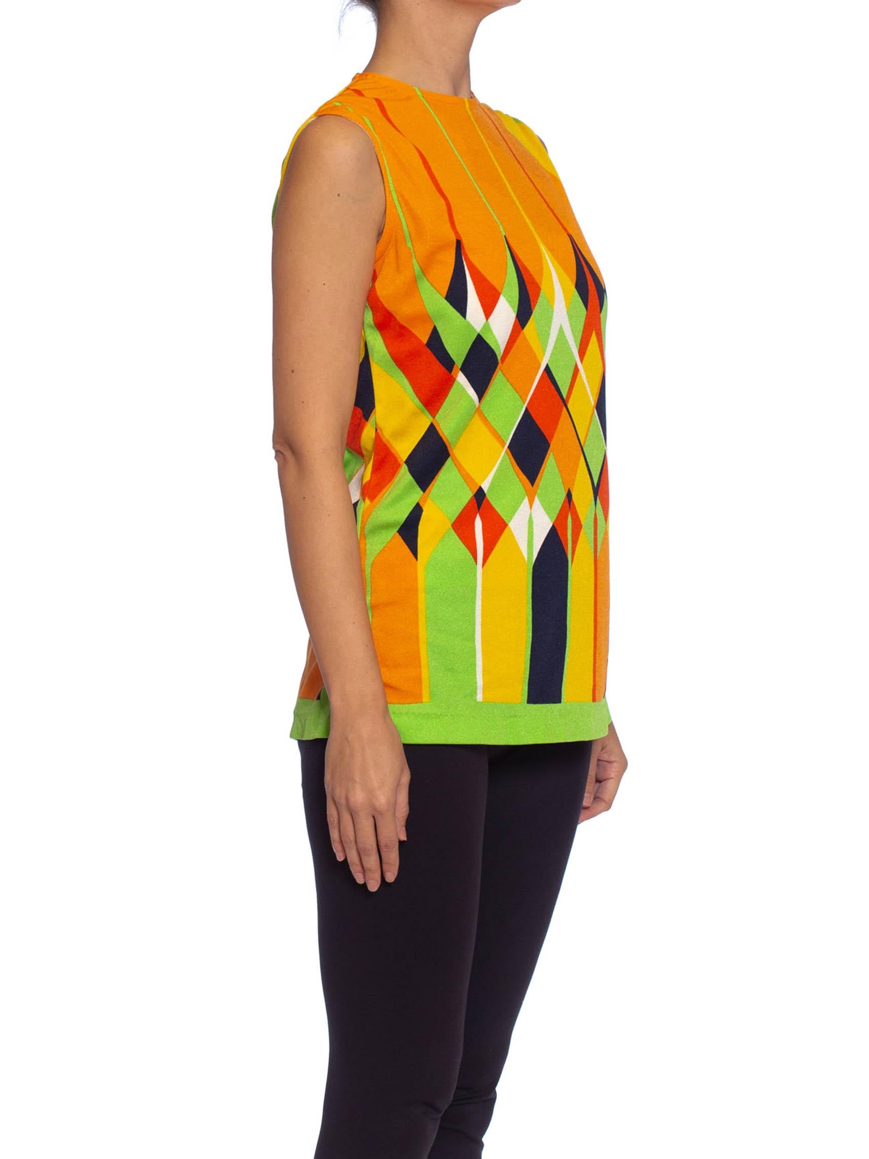 1960S Lime Green & Orange Polyester Jersey Mod Shell Top 6