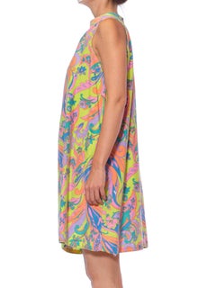 1960S Lime Green Psychedelic Cotton Mod Shift Dress