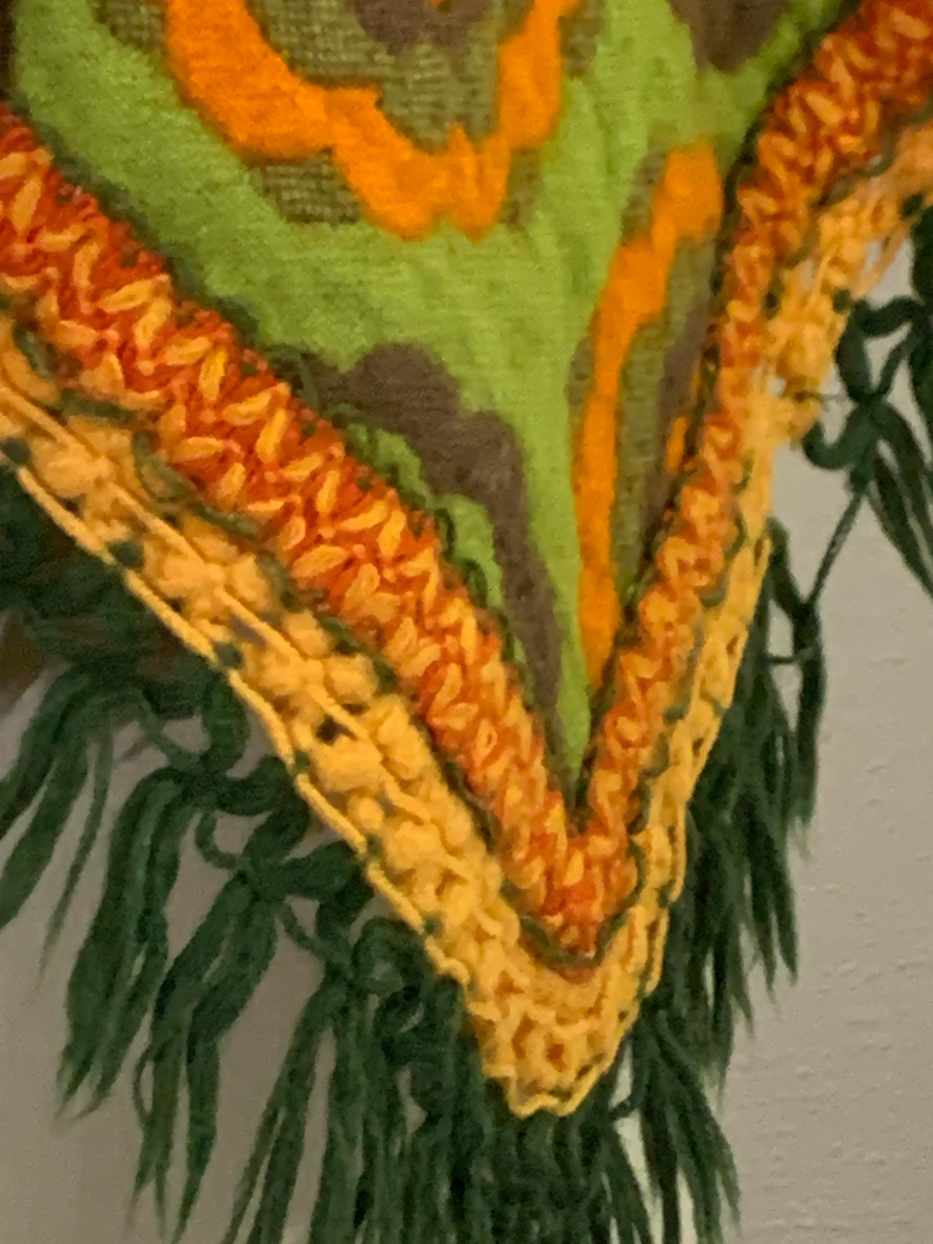 Poncho Flower Power des années 1960, orange citron et jaune à franges en vente 2