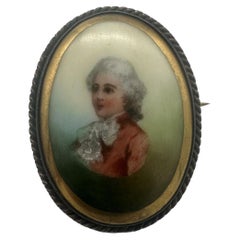 1960's Limoges Style Hand Painted Porcelain Miniature Portrait Brooch