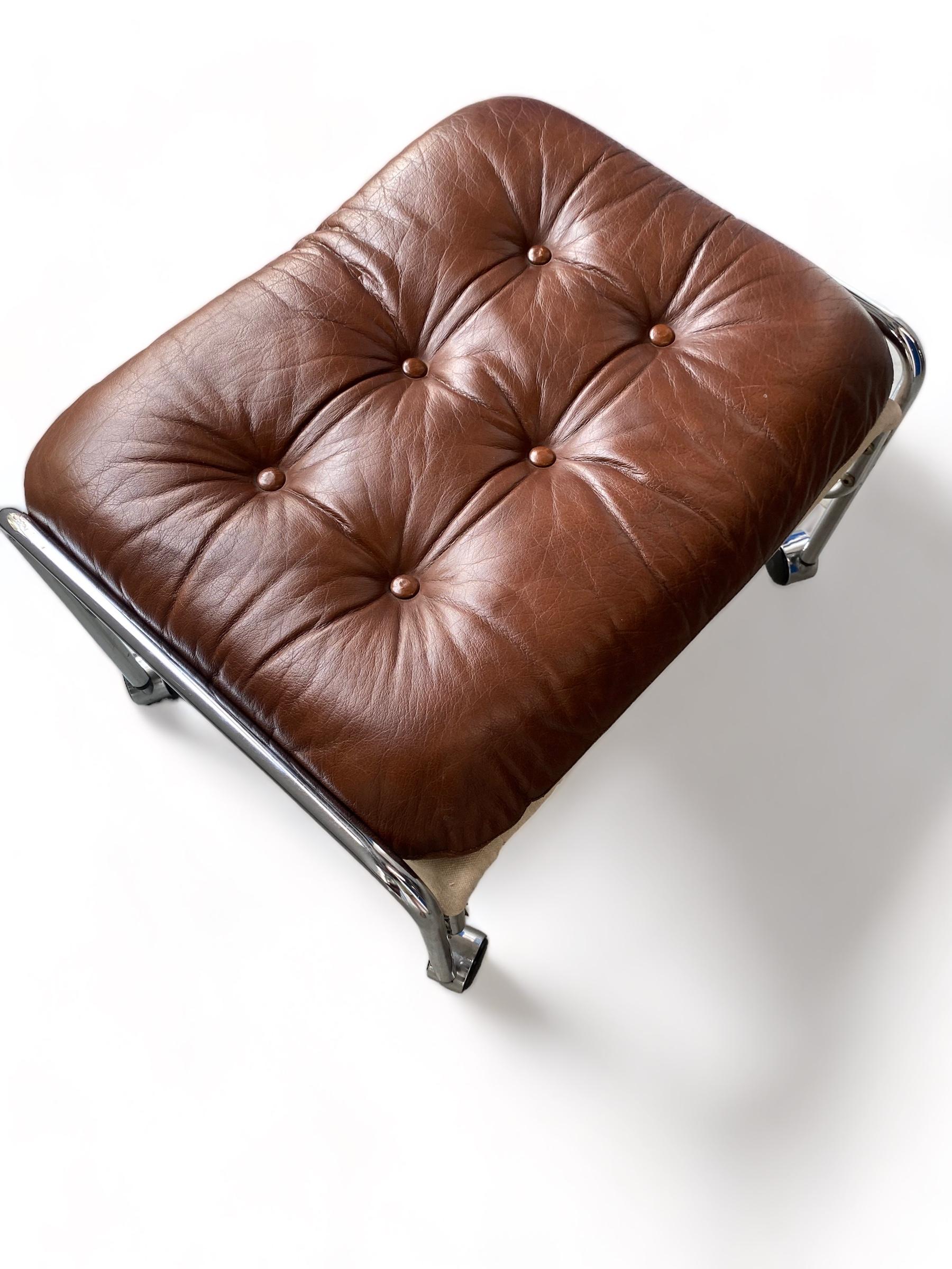 Mid-20th Century 1960s Lindlöfs Lounge Chair in Chrome and Leather with footstool